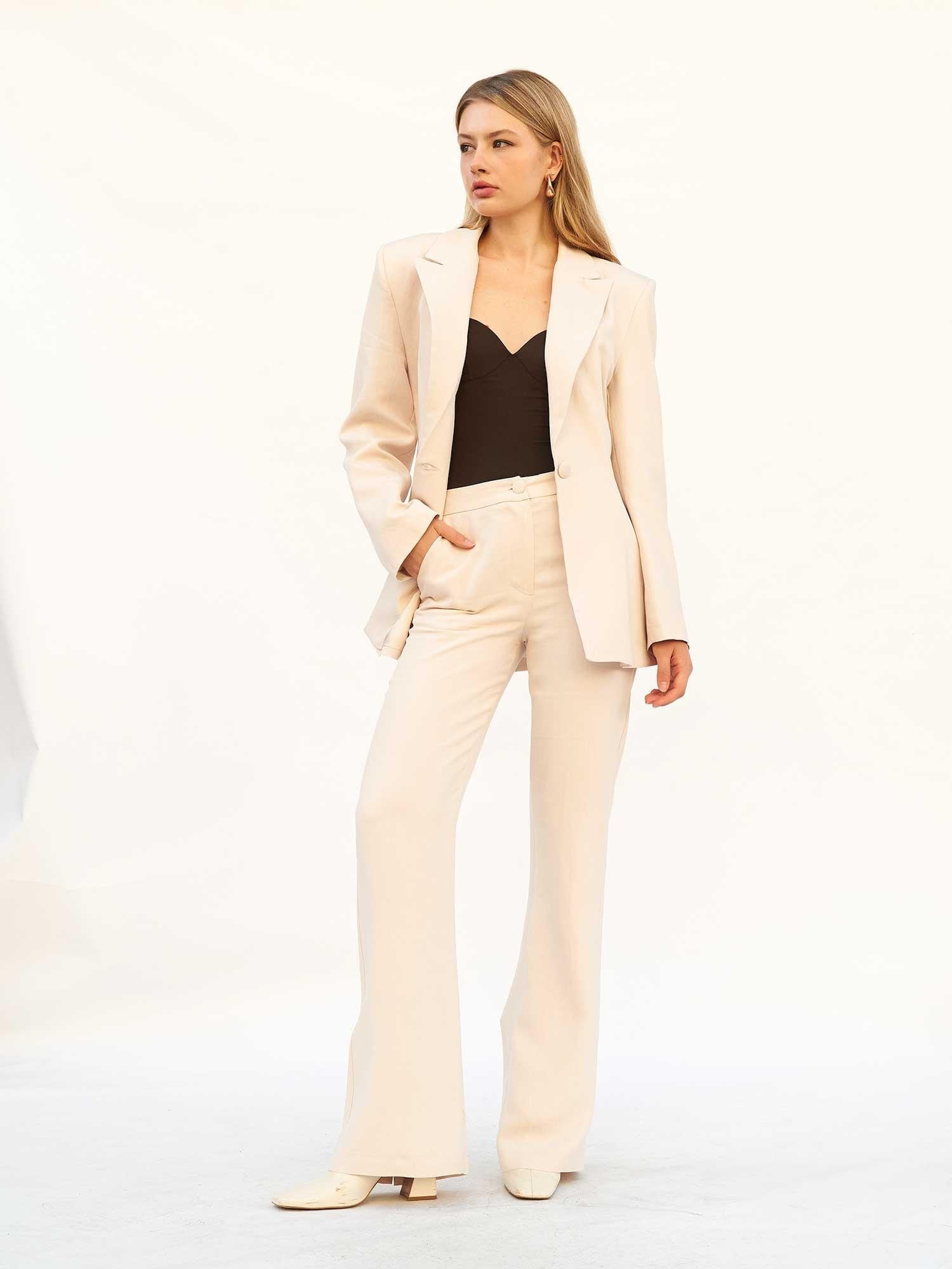 Beige Striped Blazer and Trousers Suit Set - Lefon - by Peralane - photo 2