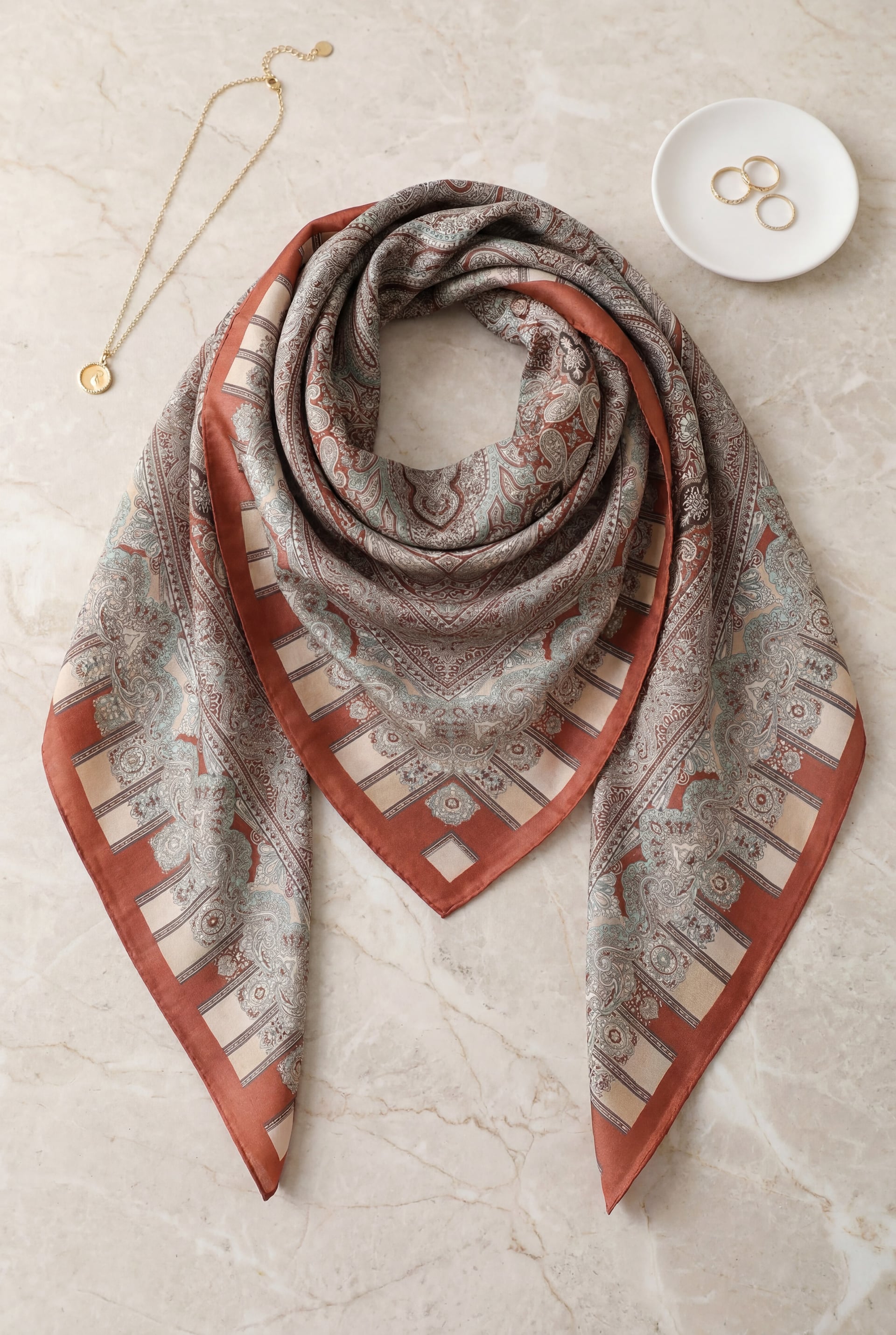 Authentic Patterned Cotton Scarf - Rust - Podyumplus - by Peralane - photo 2
