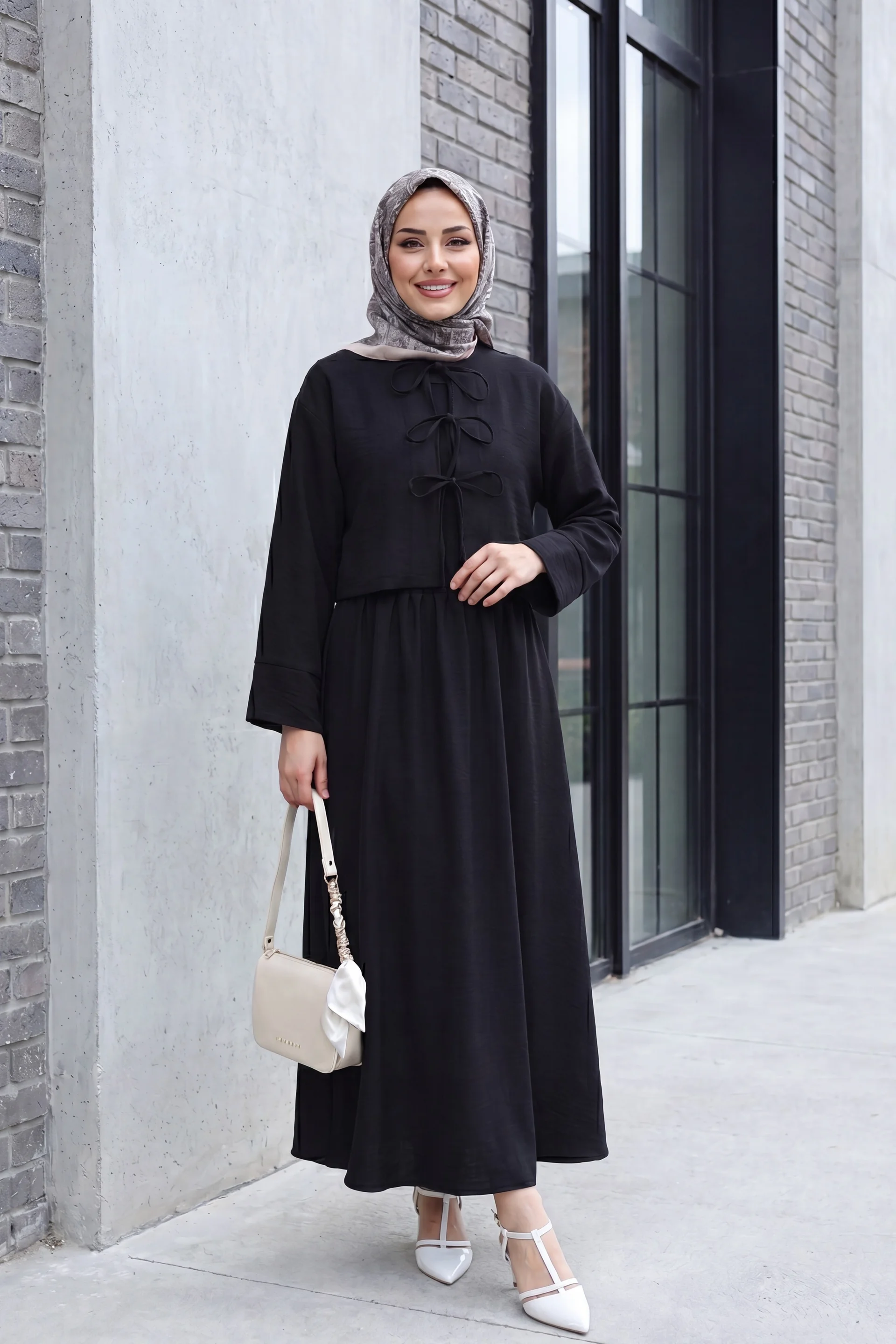 Black Lace-Up Front High-Waisted Skirt Co-ord Set - Podyumplus - by Peralane - photo 2
