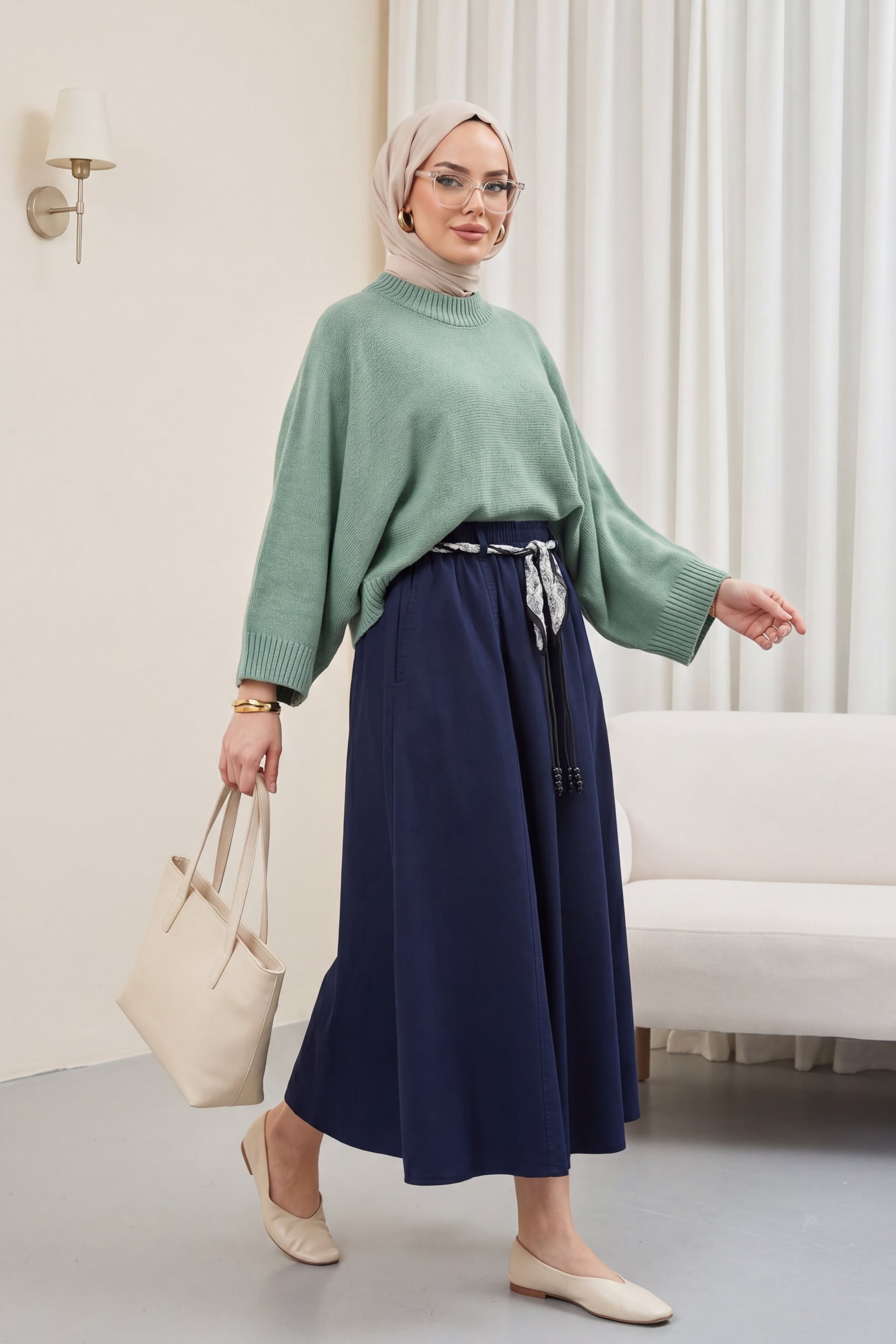 Half Mock Neck Batwing Sleeve Cropped Knit Sweater - Mint - Podyumplus - by Peralane - photo 2
