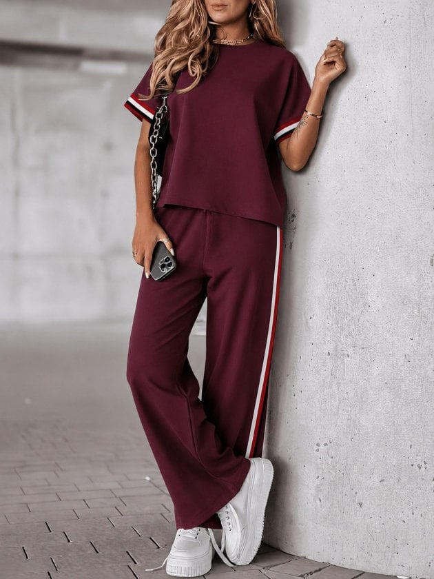 Women's Short-Sleeve Bicycle Neck Ribbed Viscose Two-Thread T-Shirt and Trousers Two-Piece Set - Janes - by Peralane - photo 3