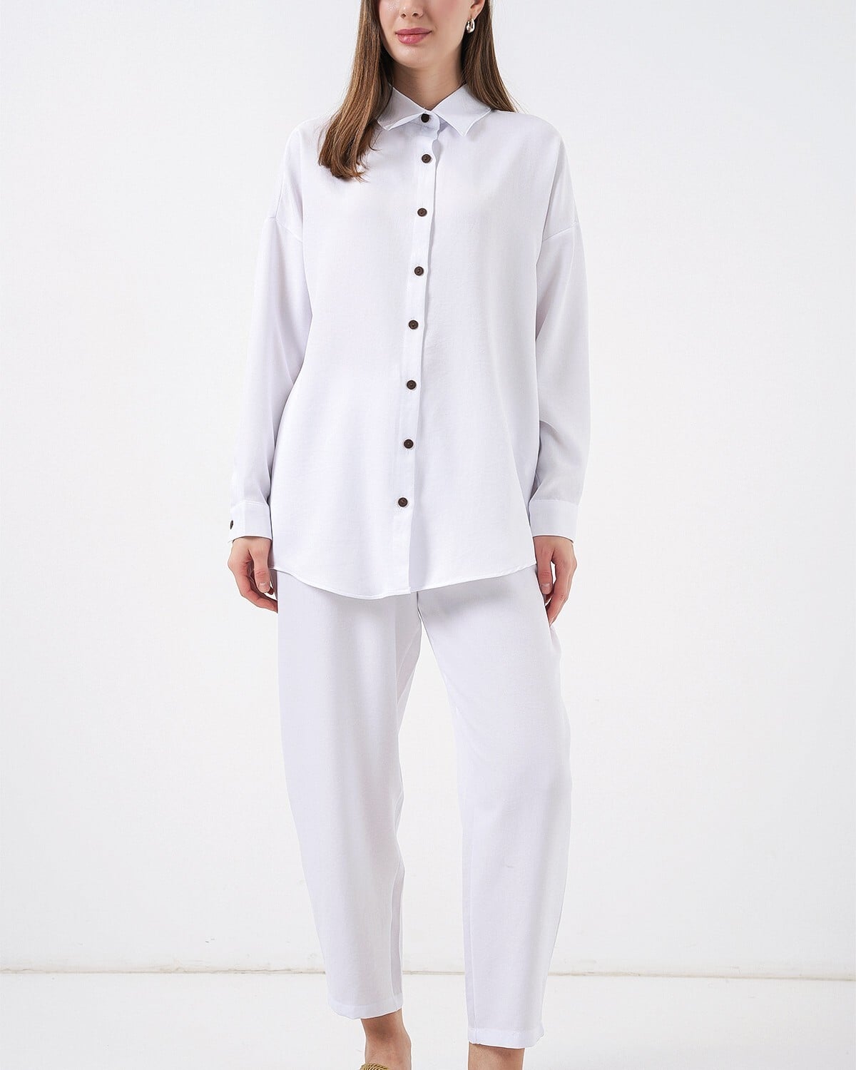 Women's White Linen Two-Piece Set - Shirt and Trousers - Bigdart - by Peralane - photo 3