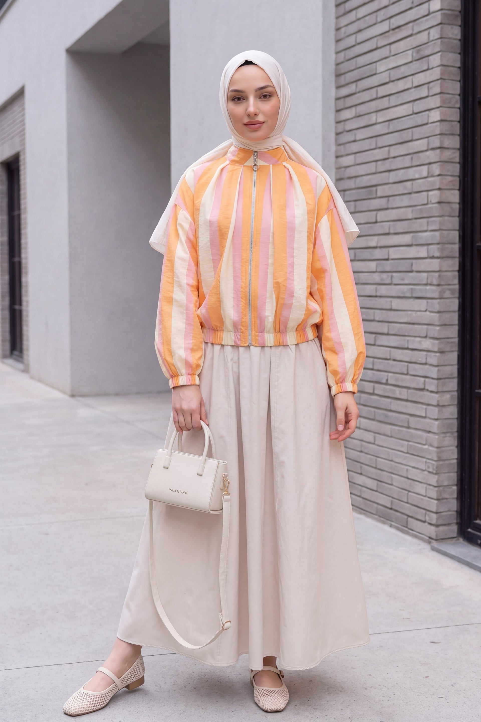 Elasticated Cuff and Hem Zip-Up Patterned Summer Jacket - Orange - Podyumplus - by Peralane - photo 11