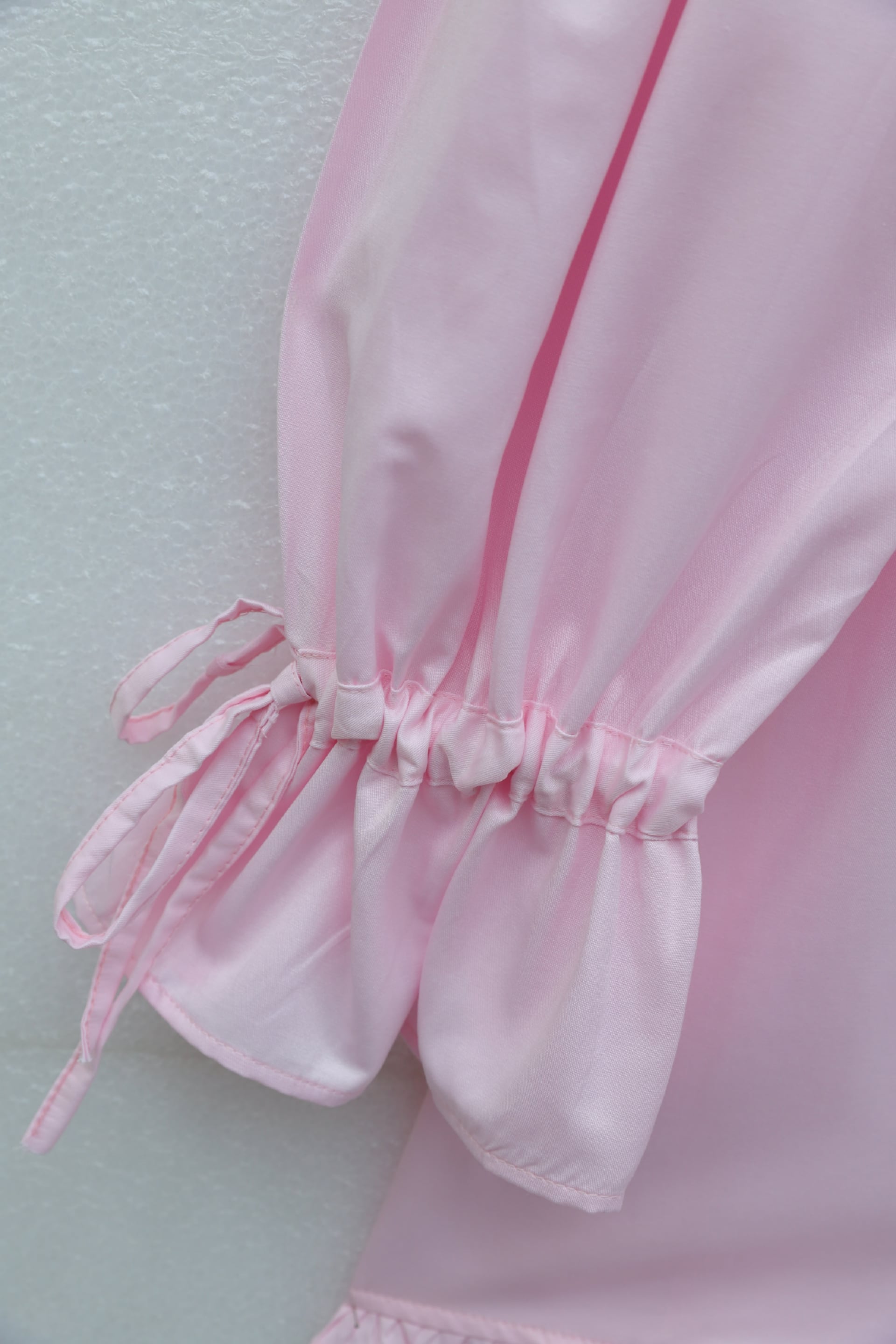 Ruffled Trim Long-Sleeve Tie-Cuff Stone-Button Tunic - Pink - Podyumplus - by Peralane - photo 6