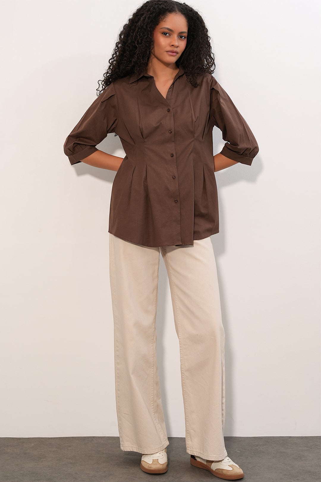 Women's Long Fitted Shirt 20383 - Brown - Bigdart - by Peralane