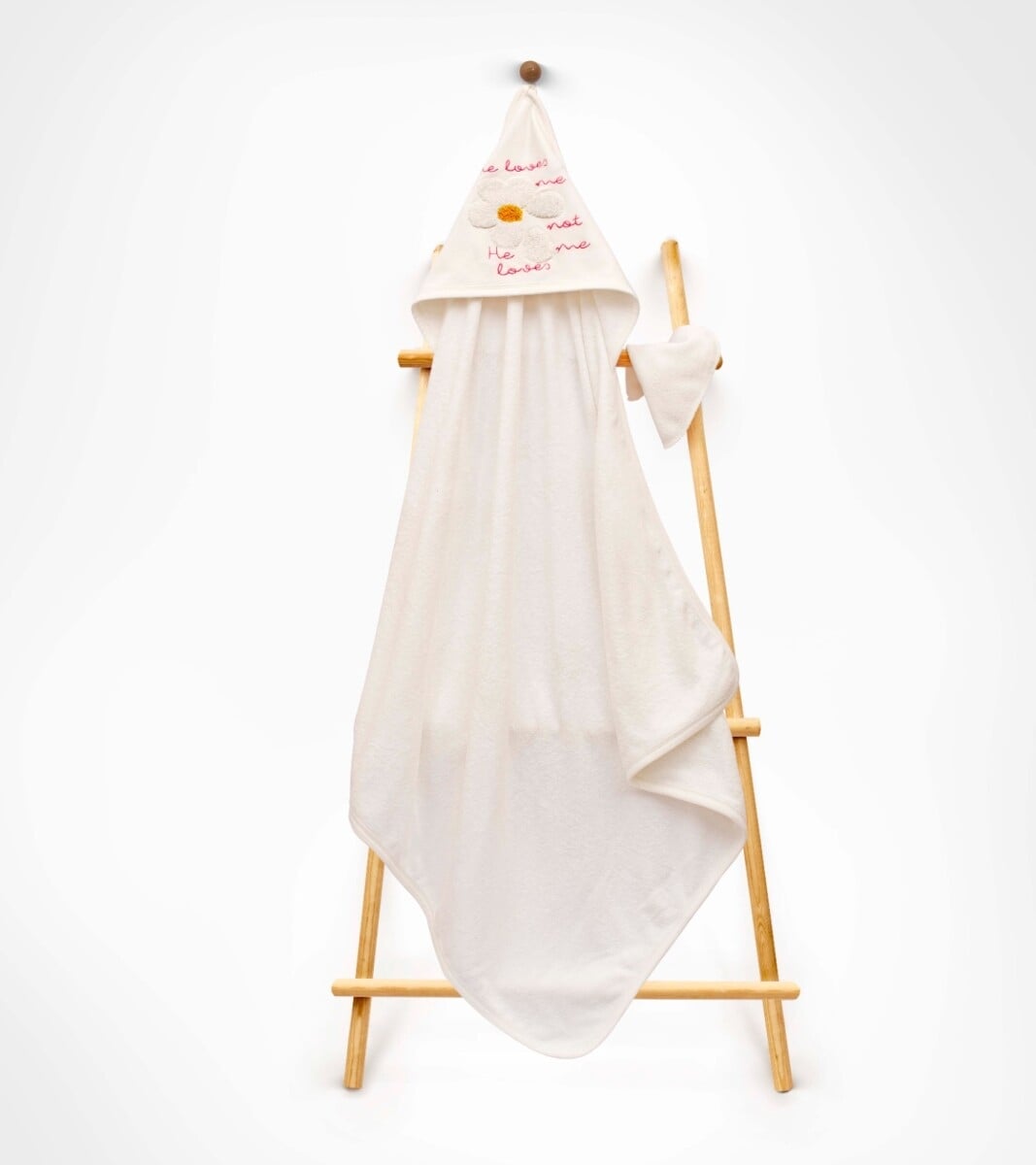Unisex Kids 2-Piece Hooded Towel and Bath Mitt Set 85x80 cm - Ecru - Babyline - by Peralane