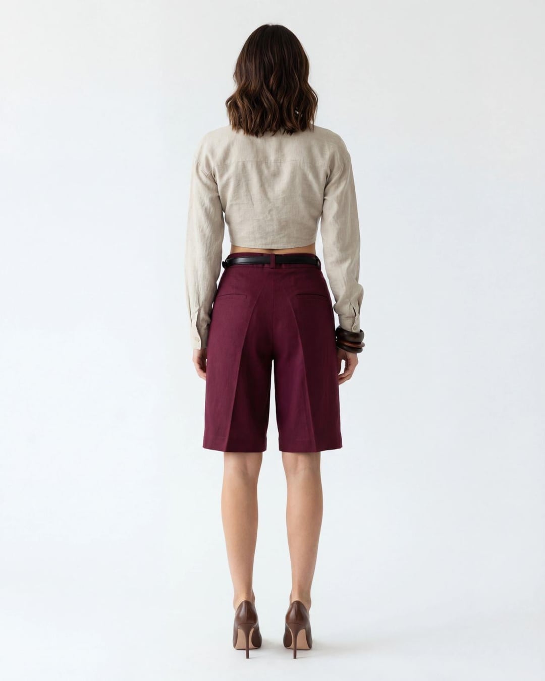 Women's Linen Blend Blouse and Shorts Set - Burgundy - Fame - by Peralane - photo 2