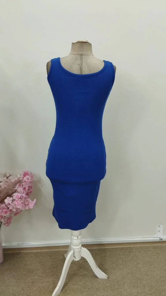 Women's Sleeveless Round V-Neck Ribbed Knit Midi Dress, Royal Blue - Janes - by Peralane - photo 9