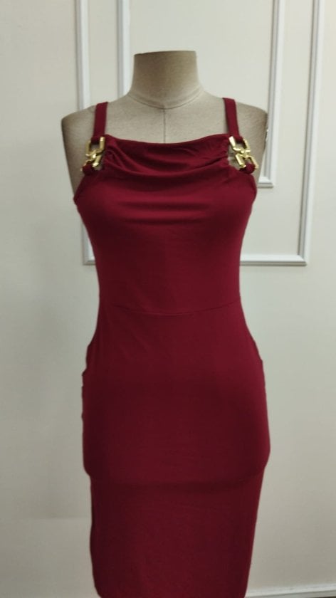 Women's Cowl Neck Sleeveless Knit Dress with Gold-Tone Strap Detail - Janes - by Peralane - photo 7