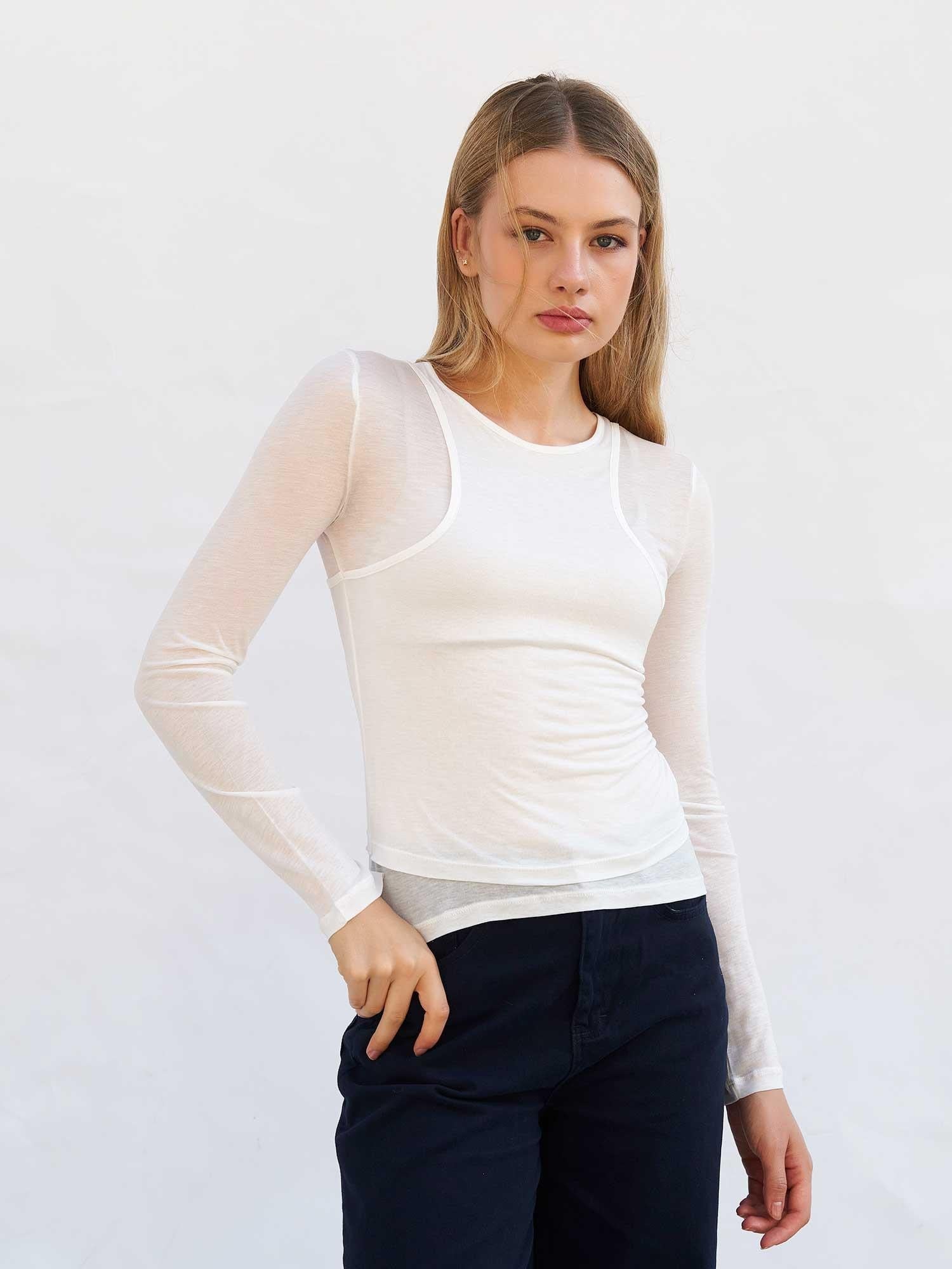 Women's Long-Sleeved Sheer T-Shirt in Ecru - Pack of 4 - Lefon - by Peralane - photo 2