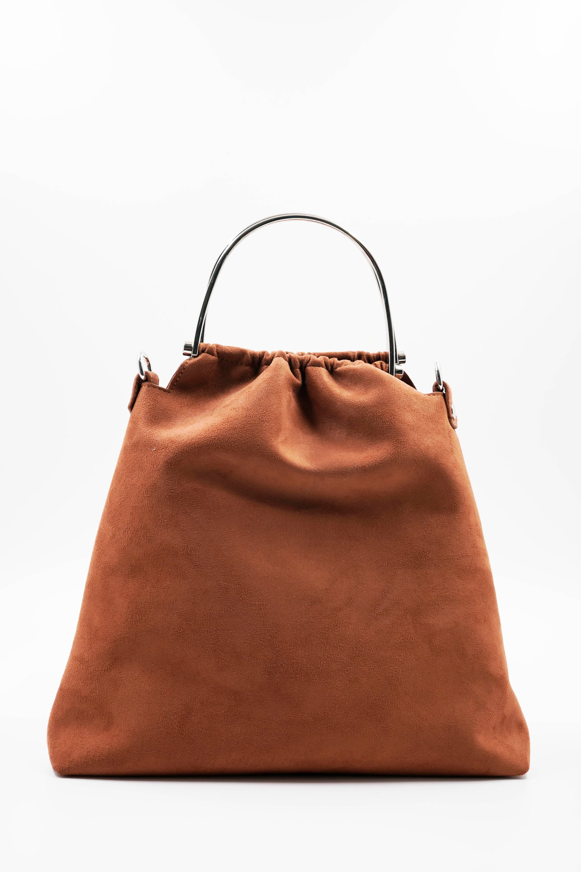 Women's Suede-Look Handbag and Shoulder Bag with Silver-Tone Hardware - Tan - Aron Atelier - by Peralane - photo 5