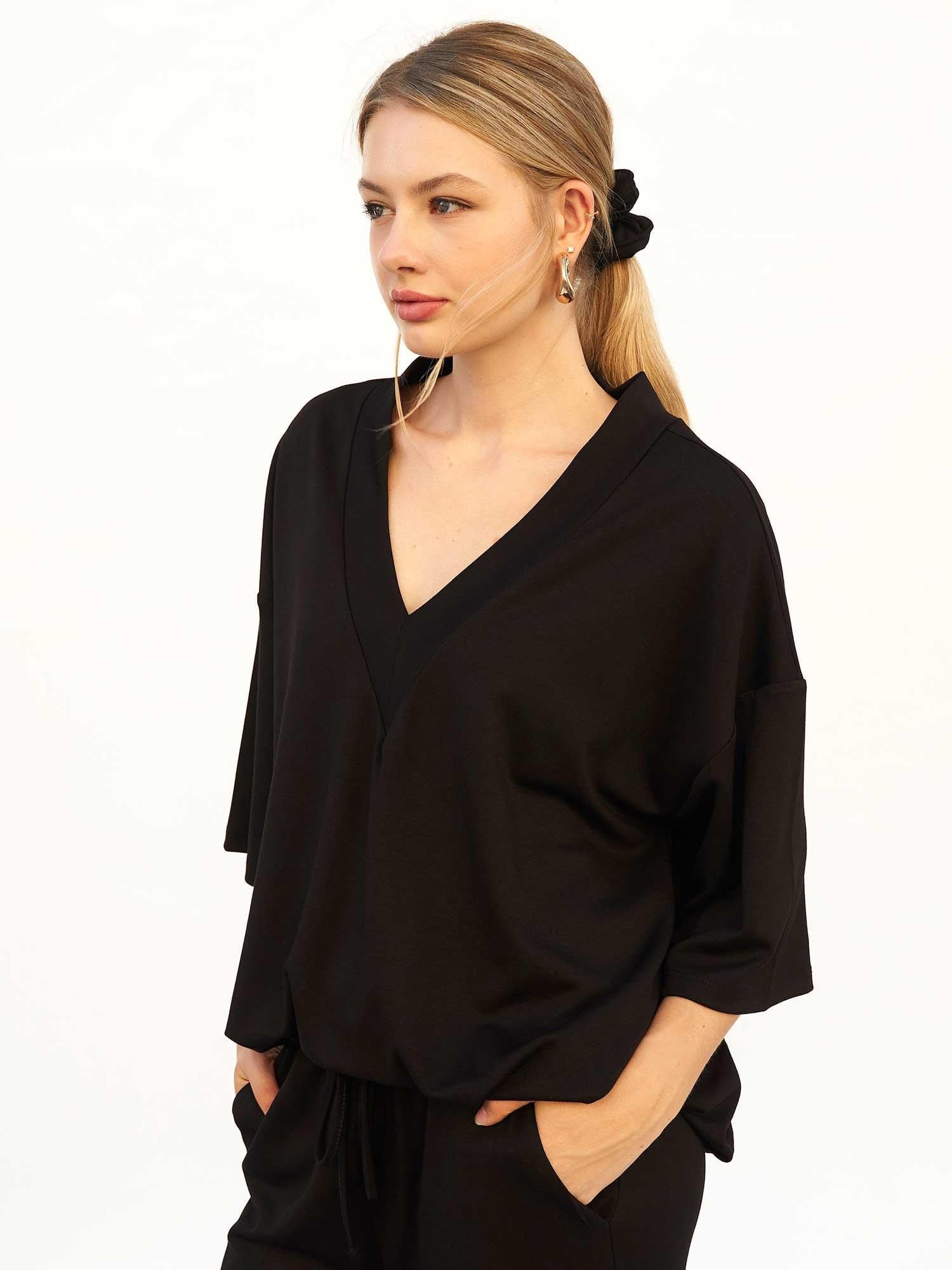 Black V-Neck Knit Blouse - Lefon - by Peralane - photo 10