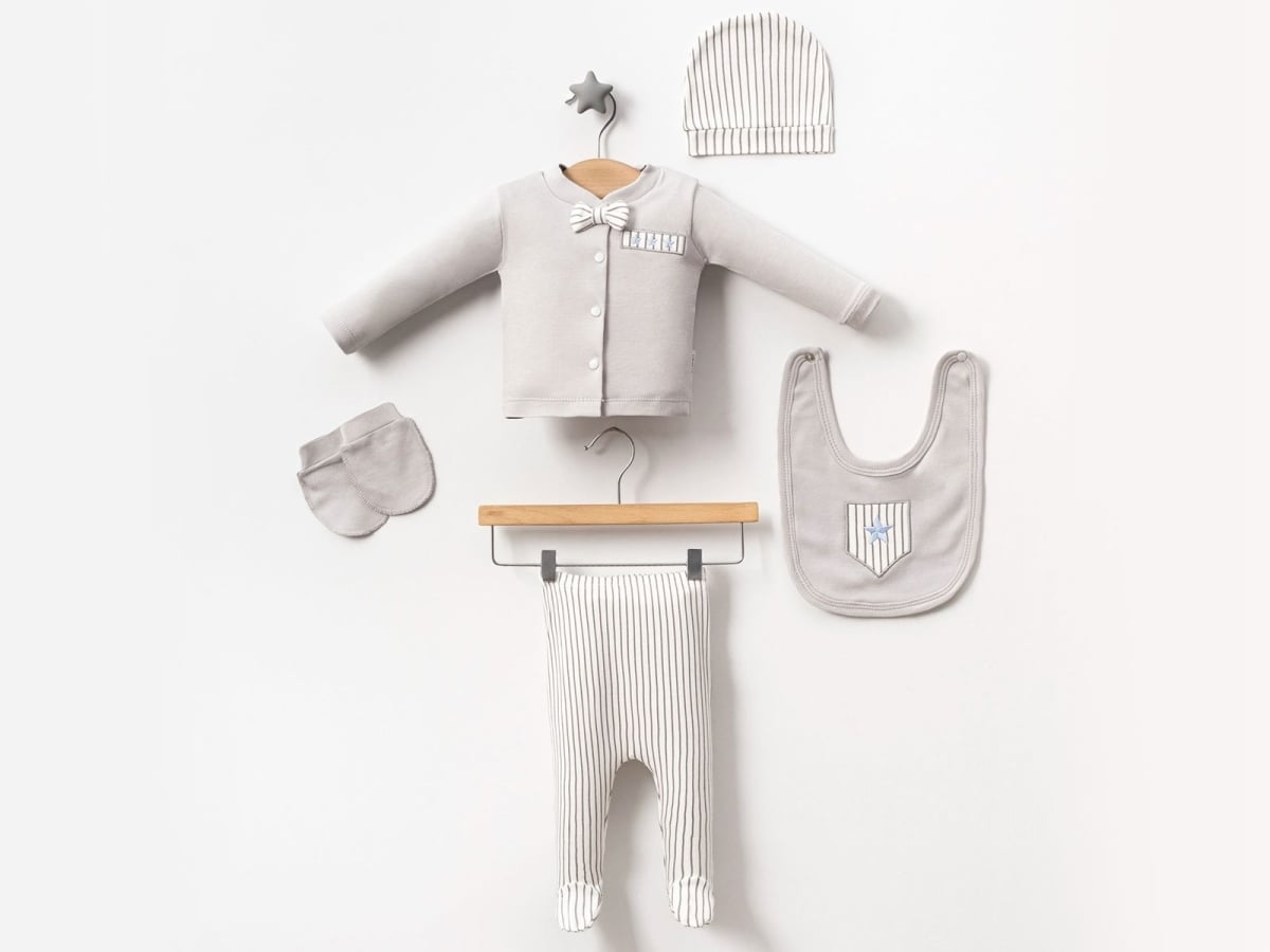 Star Embroidered Striped 5-Piece Baby Boy Hospital Exit Set - Baby Zuhu - by Peralane