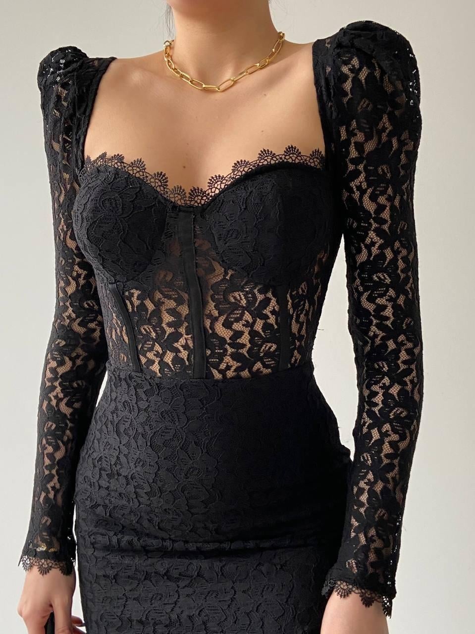 Siena Lace Dress with Slit Detail - Black - Etika - by Peralane - photo 5