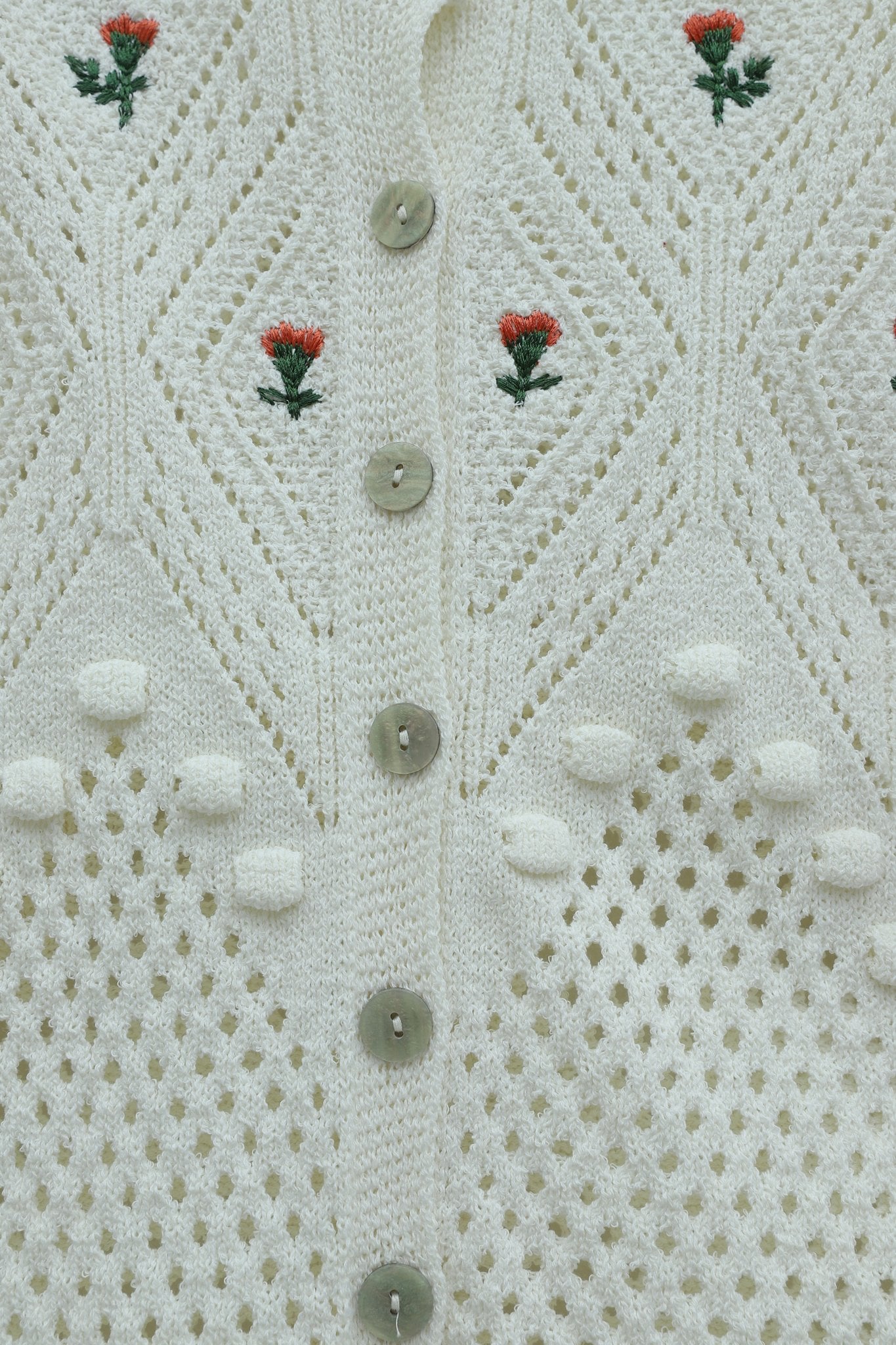 Women's Cream Knit Cardigan with Floral Embroidery and Pom-Pom Trim - Podyumplus - by Peralane - photo 5