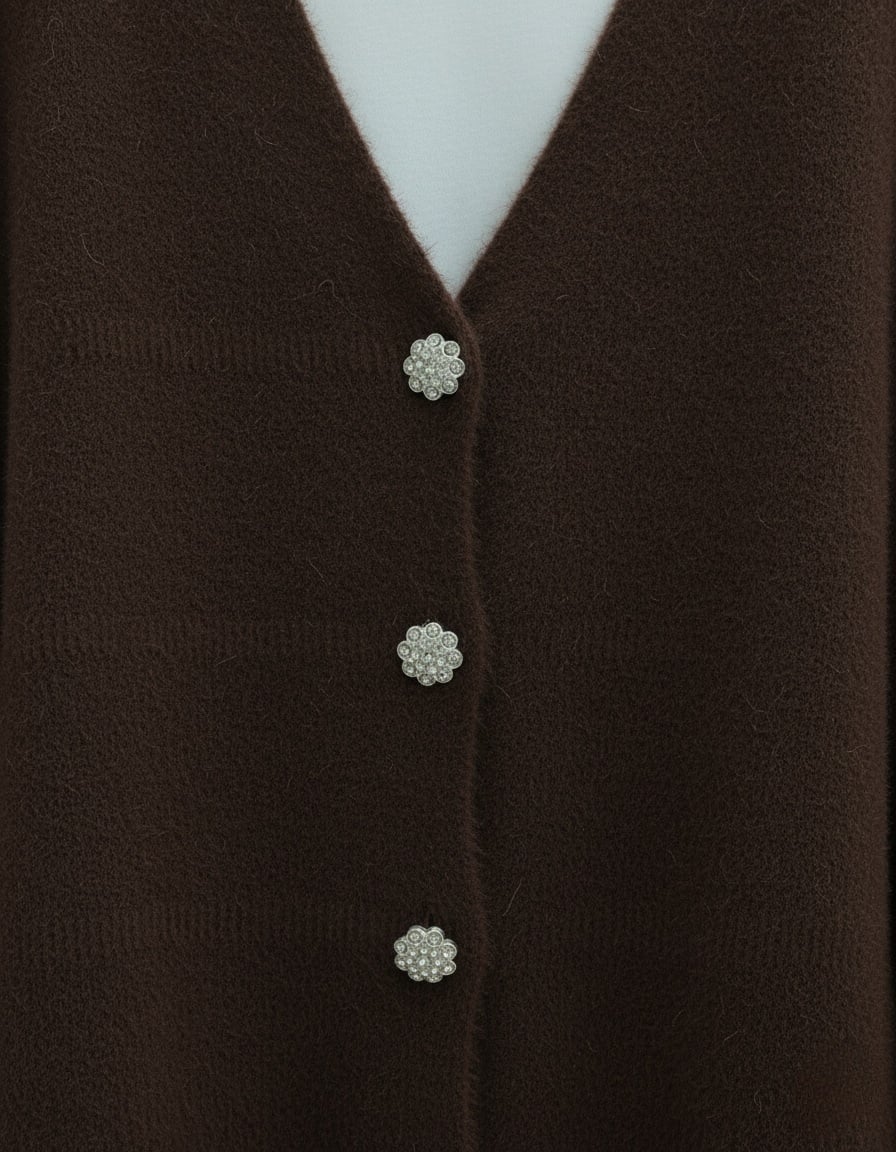 Women's Brown Button-Front Textured Knit Cardigan - Podyumplus - by Peralane - photo 5
