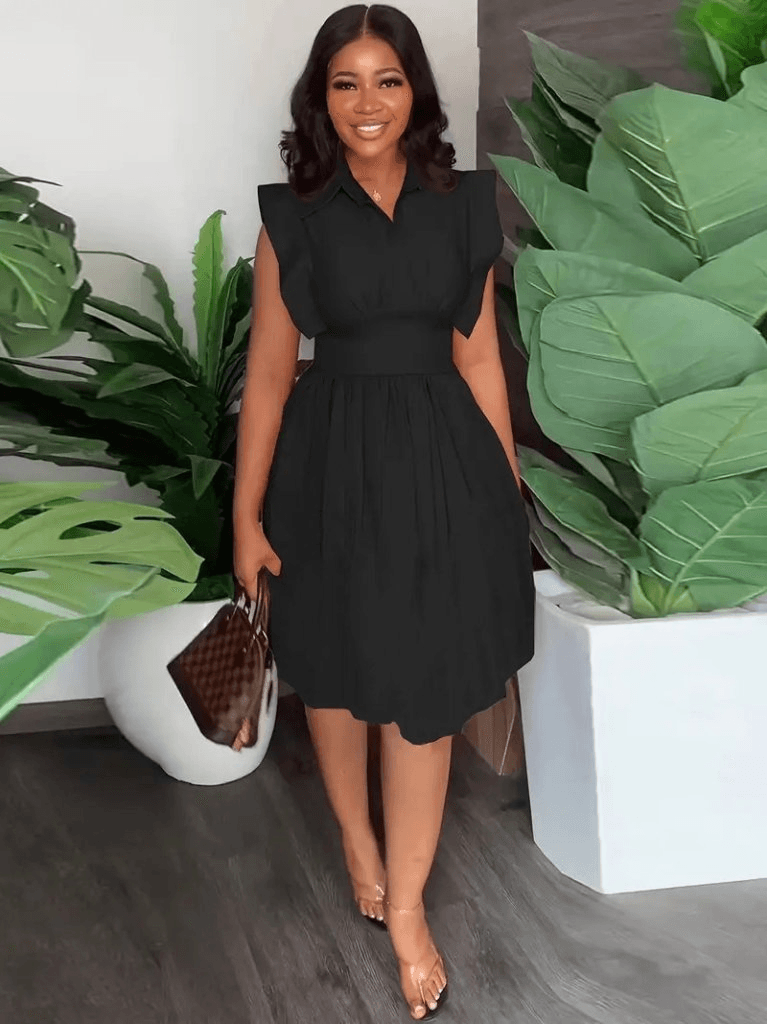 Women's Collared Cinched Waist Pleated Mini Dress - Janes - by Peralane