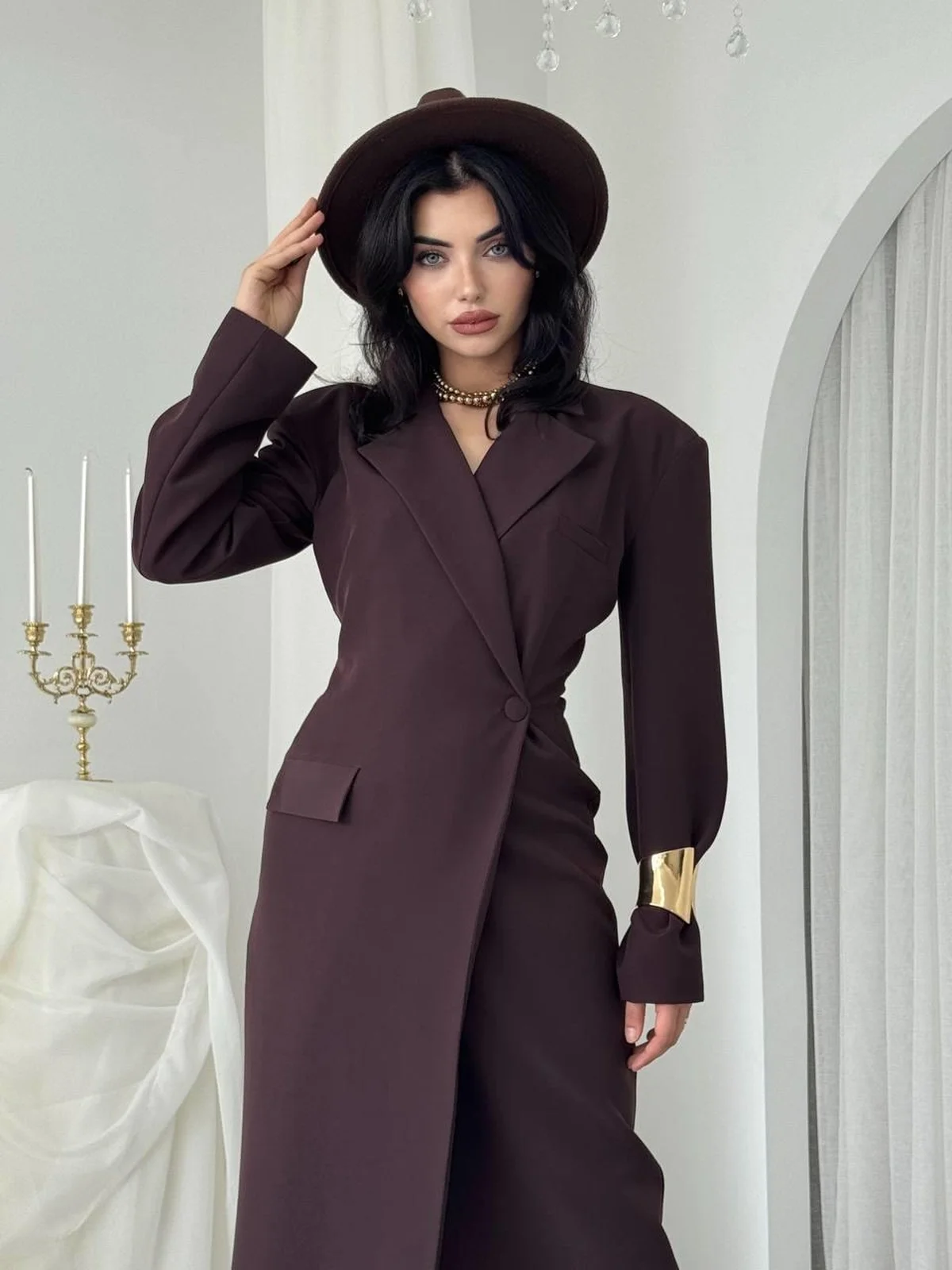 Valesse Blazer Dress in Brown - Etika - by Peralane