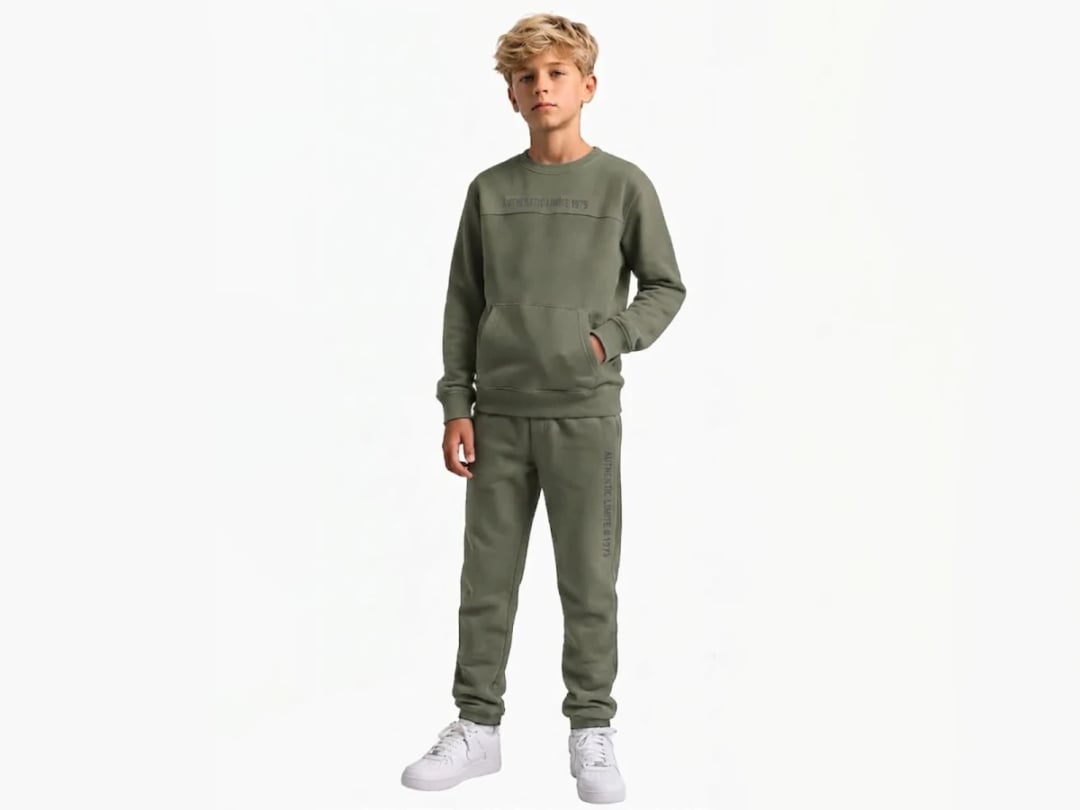 Boys' Olive Green Printed Hooded Sweatshirt and Trousers Set - Koska - by Peralane