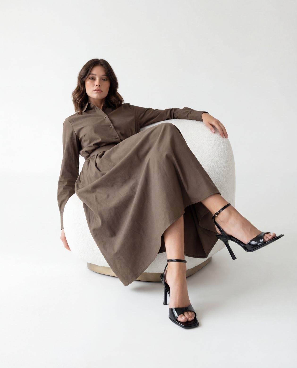 Women's Brown Two-Piece Blouse and Skirt Set - Fame - by Peralane - photo 5