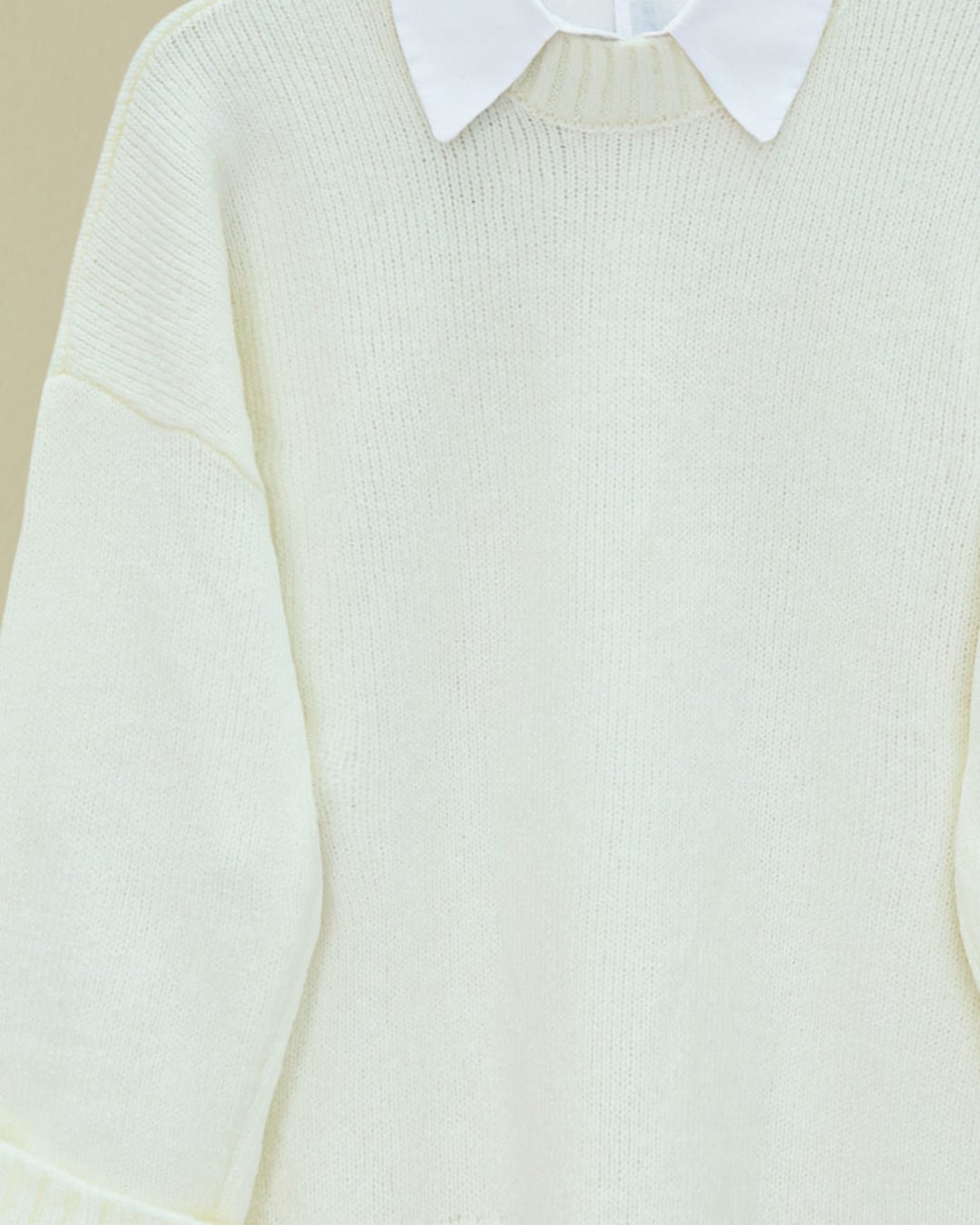 Crew Neck Ribbed Hem Oversized Knit Sweater - White - Podyumplus - by Peralane - photo 5