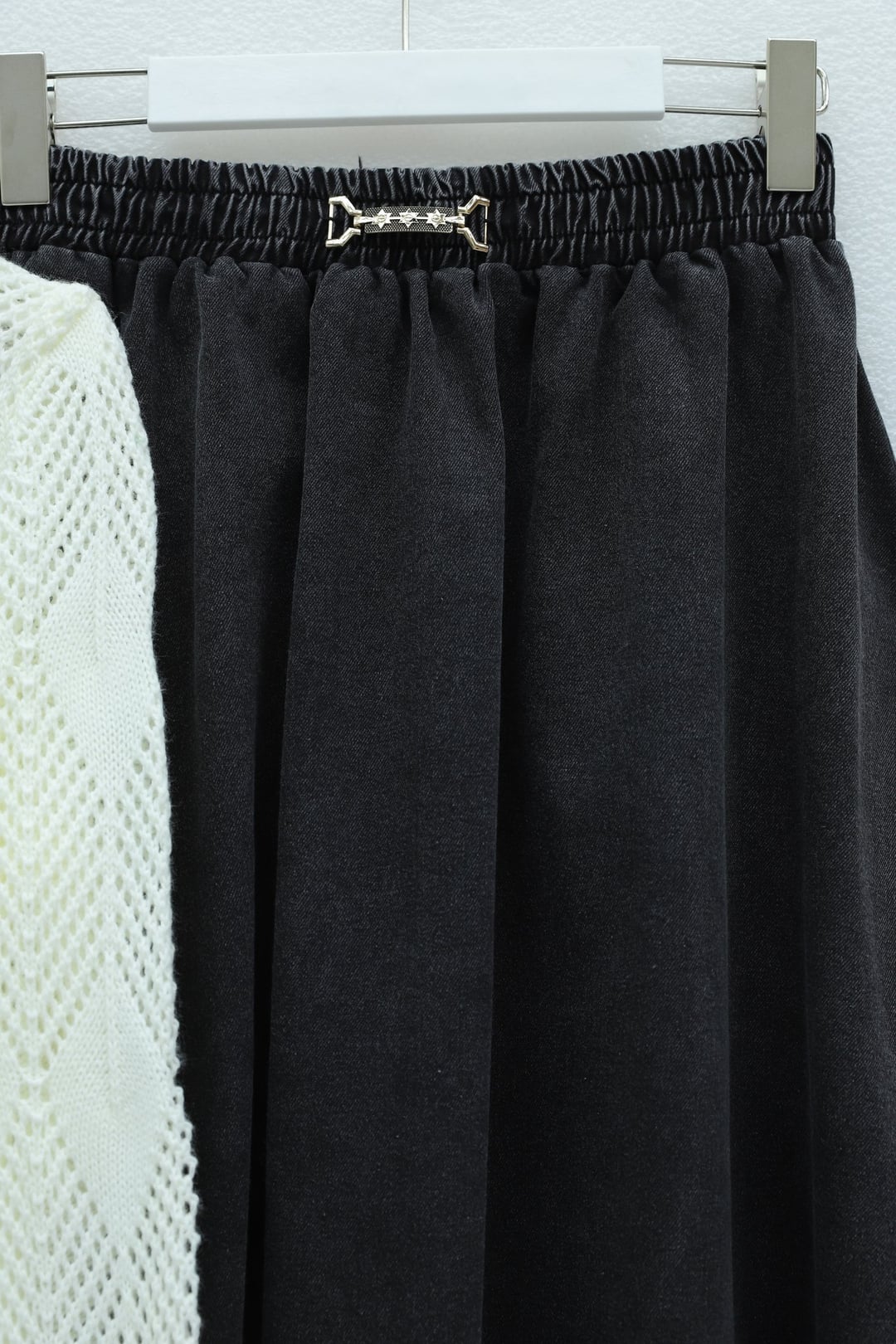Elasticated Waist Denim Midi Skirt with Buckle Detail - Anthracite - Podyumplus - by Peralane - photo 6