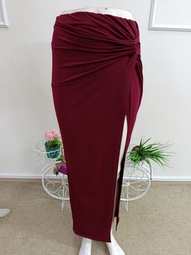 Women's High-Slit Long Skirt with Front Asymmetric Cut and Knotted Waist Detail - Janes - by Peralane - photo 5