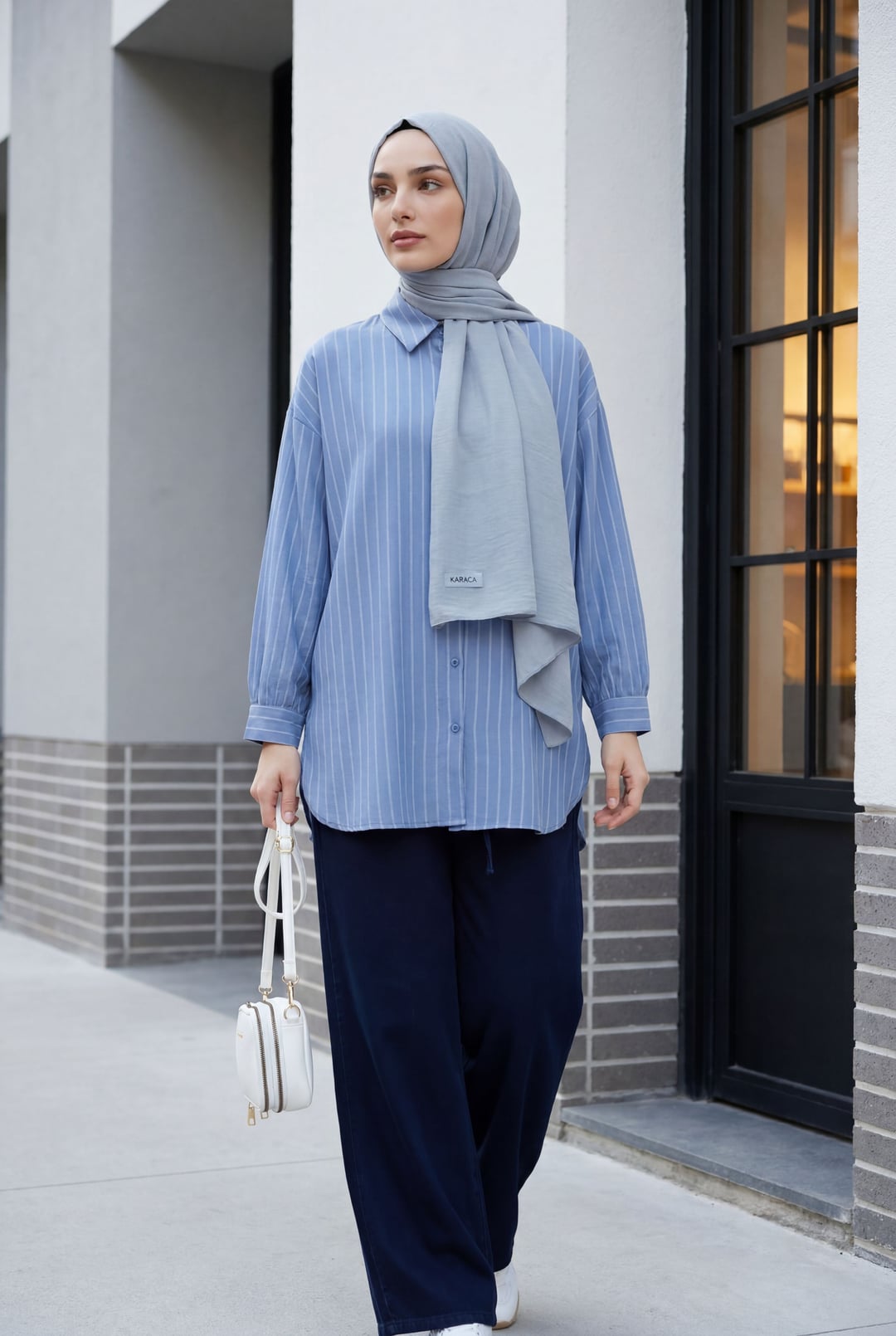 Striped Side-Slit Oversized Linda Tunic - Ice Blue - Podyumplus - by Peralane - photo 2
