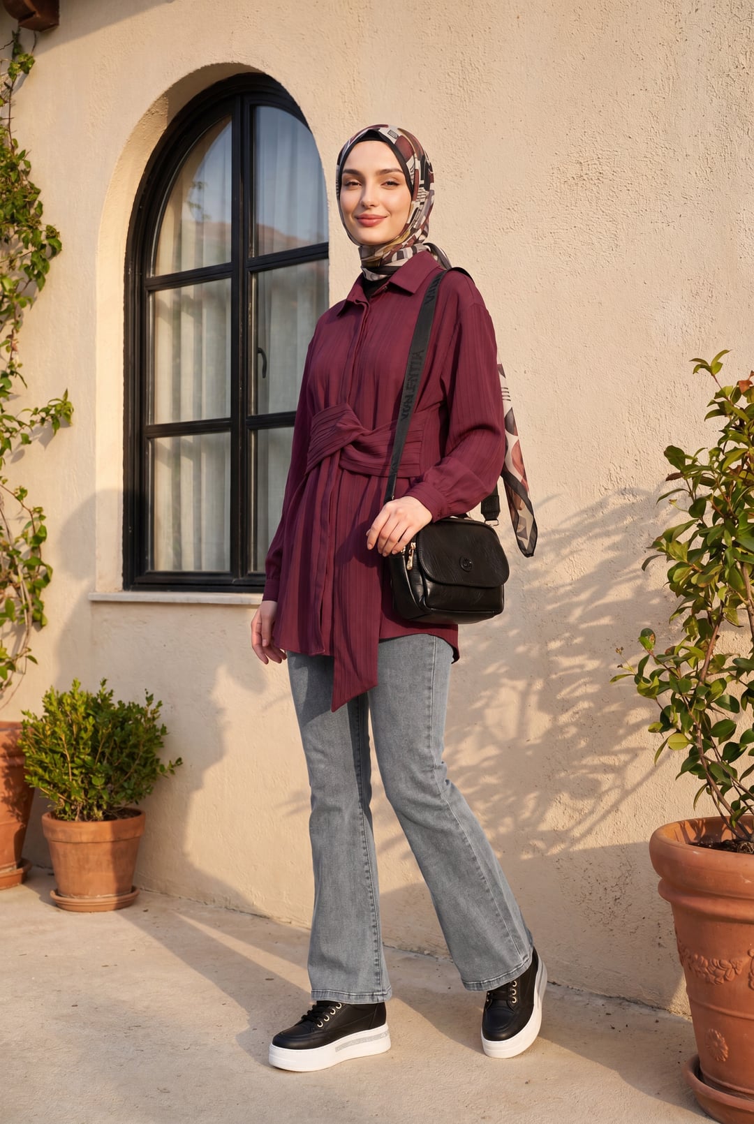 Flared Drawstring Denim Trousers - Light Grey - Podyumplus - by Peralane - photo 4