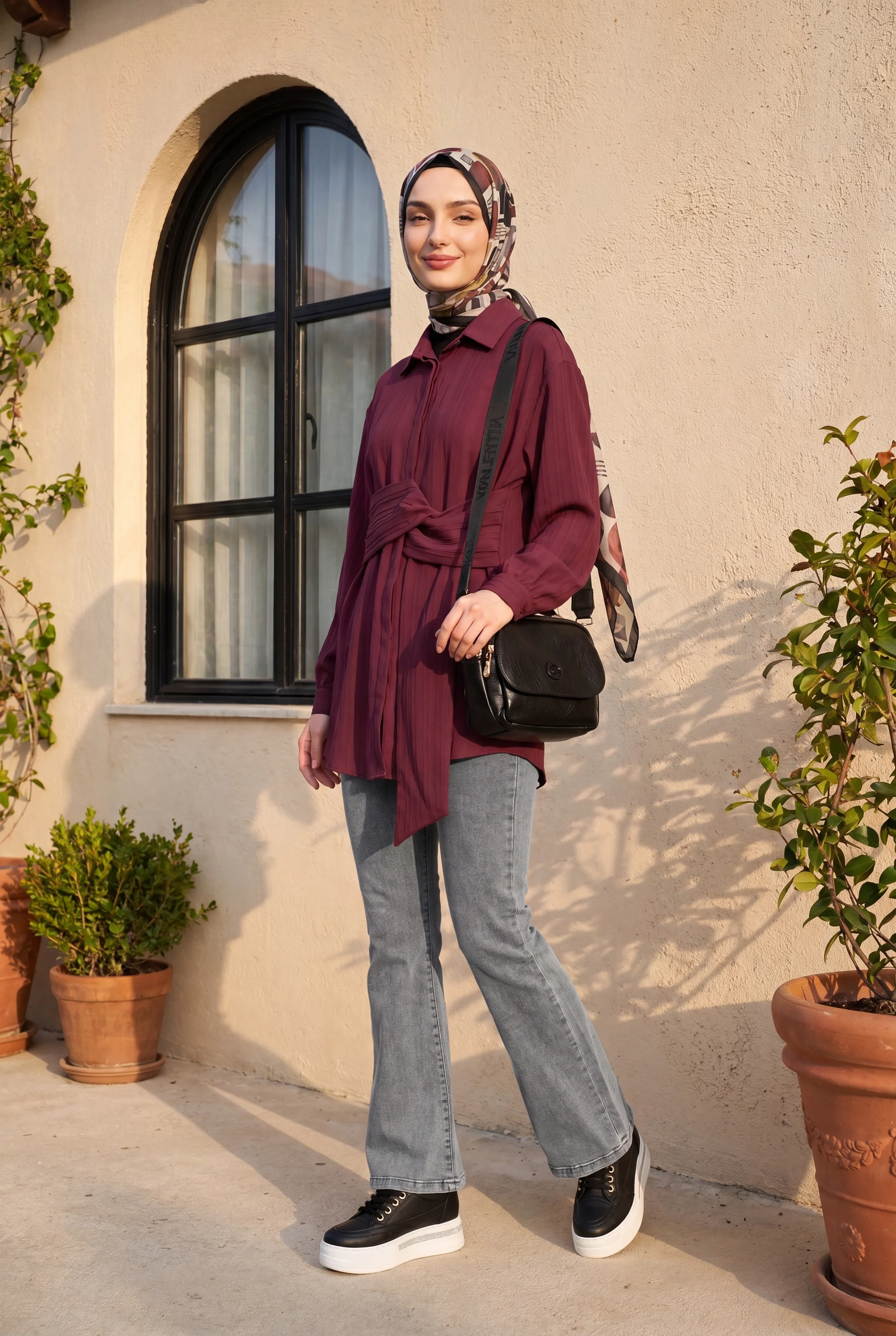 Flared Drawstring Denim Trousers - Light Grey - Podyumplus - by Peralane - photo 4