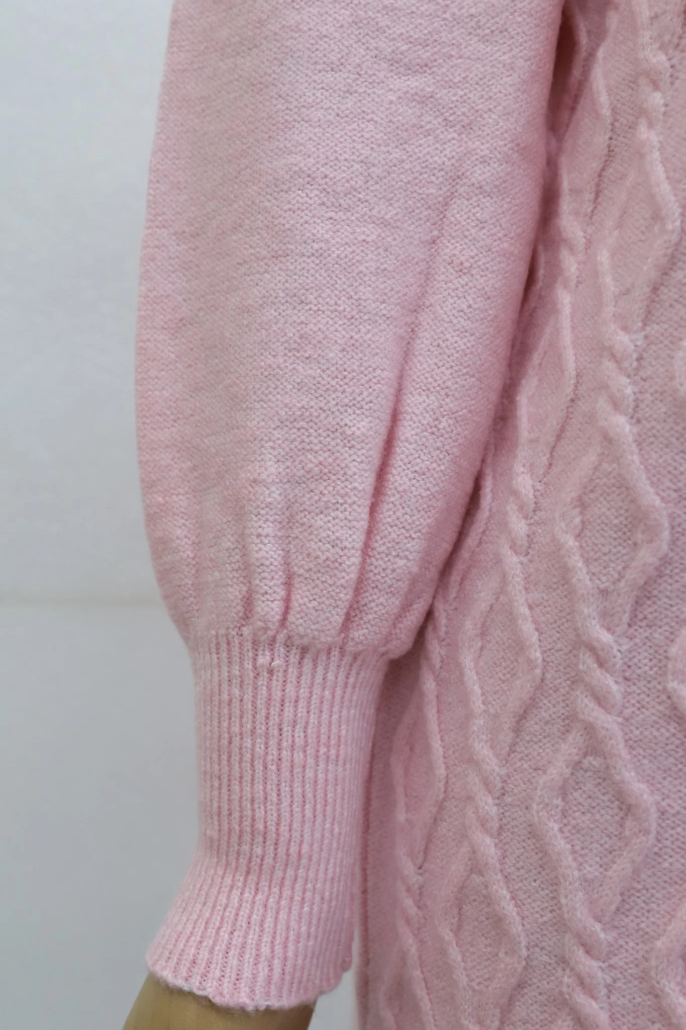 Chain Pattern Slit Balloon Sleeve Knit Tunic - Pink - Podyumplus - by Peralane - photo 10