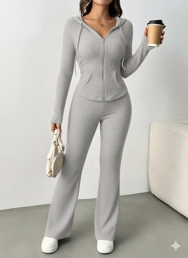 Women's Long Sleeve Hooded Zip-Up Blouse and Flared Trousers Two-Piece Set - Janes - by Peralane - photo 2