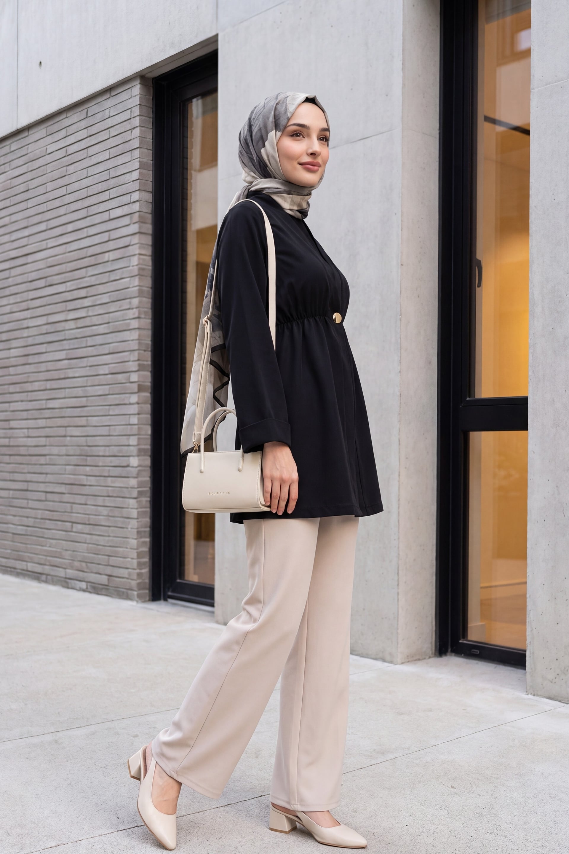 Black Crepe Kimono with Elastic Waist and Folded Sleeves - Podyumplus - by Peralane - photo 5
