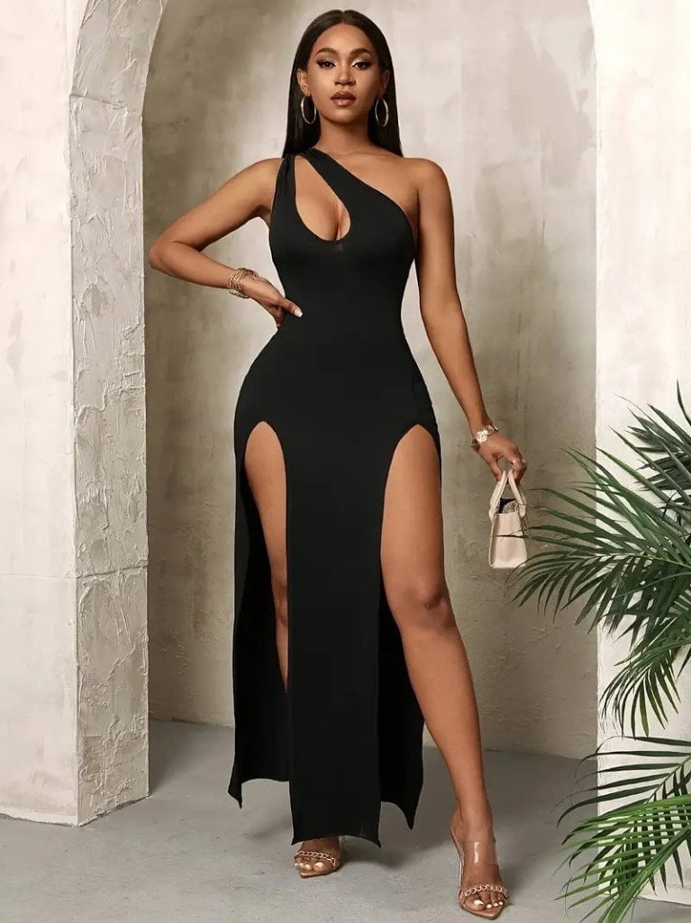 Women's One-Shoulder Maxi Dress with Slits - Janes - by Peralane - photo 2