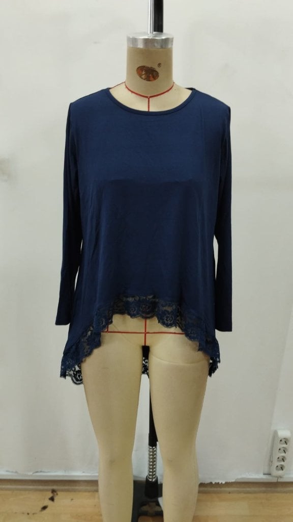 Women's Long Sleeve Round Neck Asymmetric Lace Trim Viscose Tunic - Navy Blue - Janes - by Peralane - photo 4