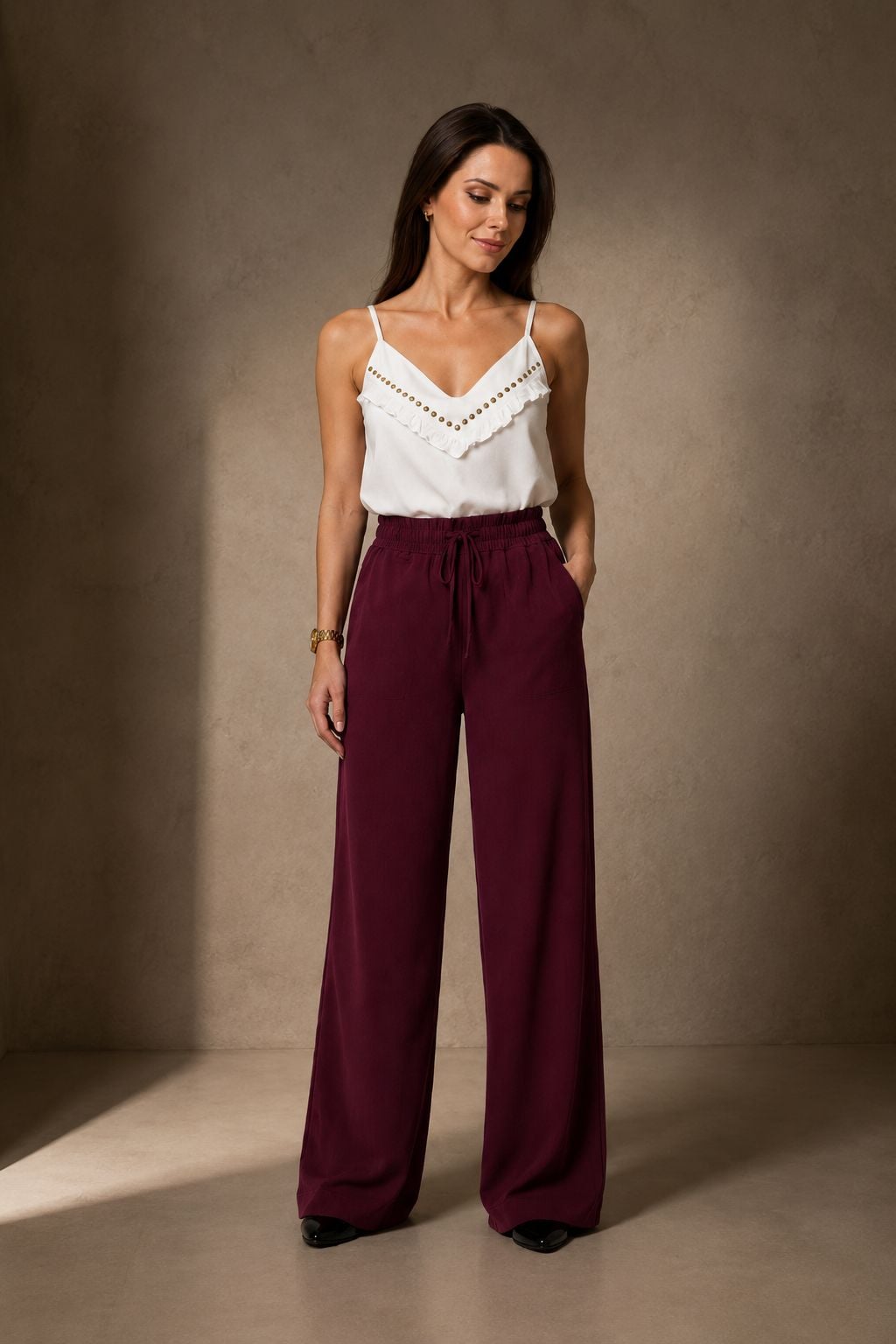 Milano Wide-Leg Palazzo Trousers in Burgundy - Xlove - by Peralane
