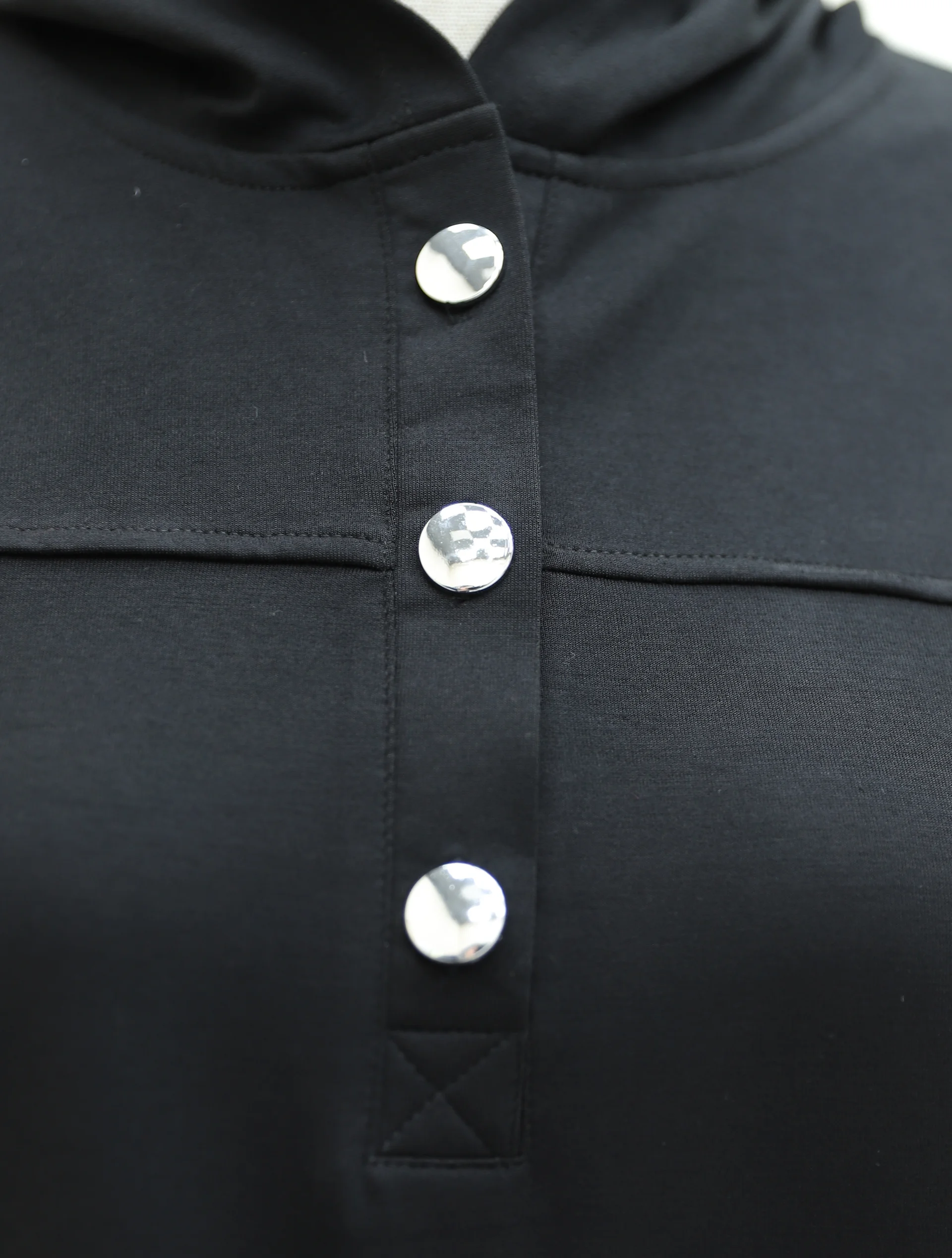 Hooded Half-Button Top and Pocket Wide-Leg Trousers Two-Piece Set in Black - Podyumplus - by Peralane - photo 6