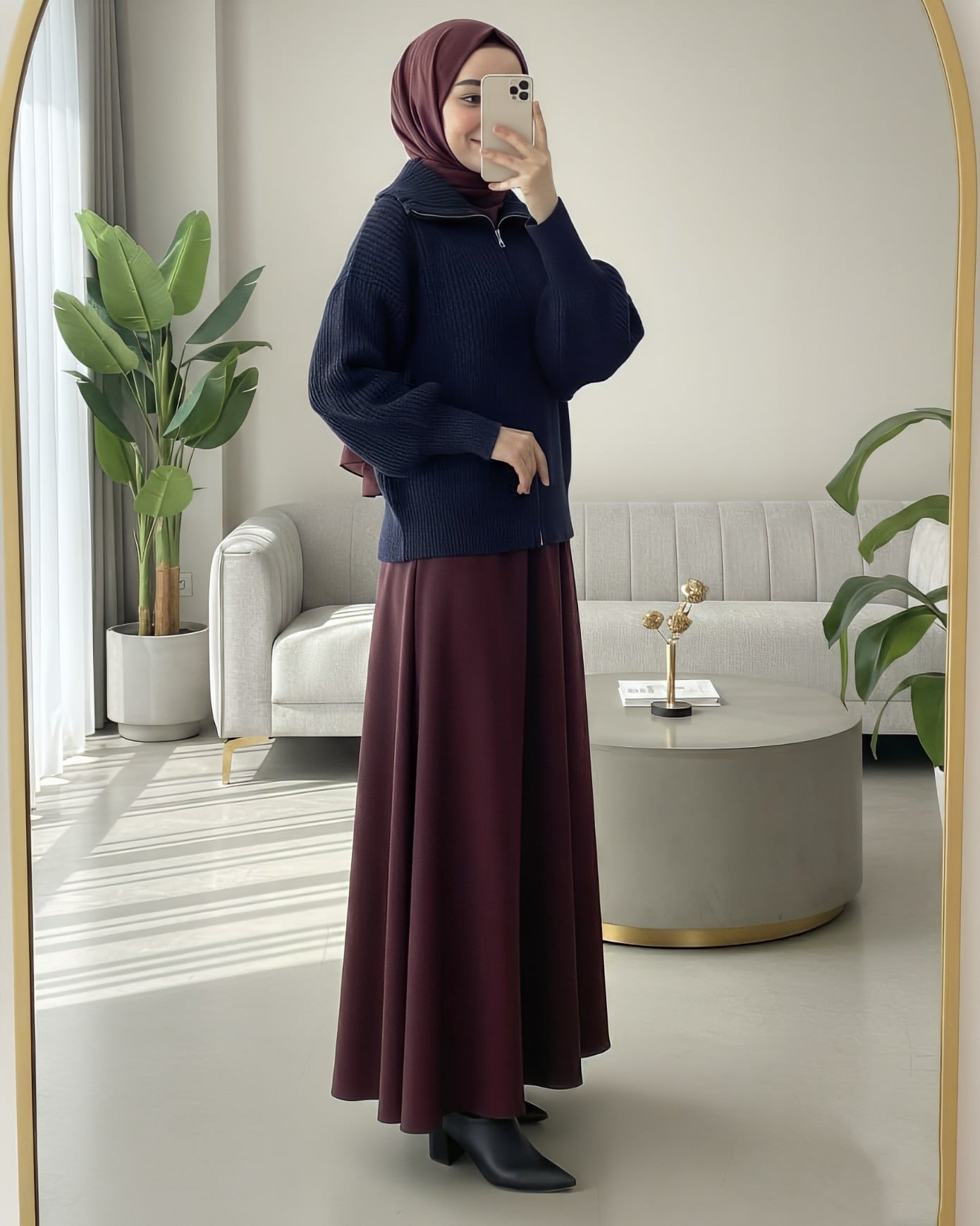 Half Collar Zip-Up Knit Cardigan - Navy - Podyumplus - by Peralane - photo 3