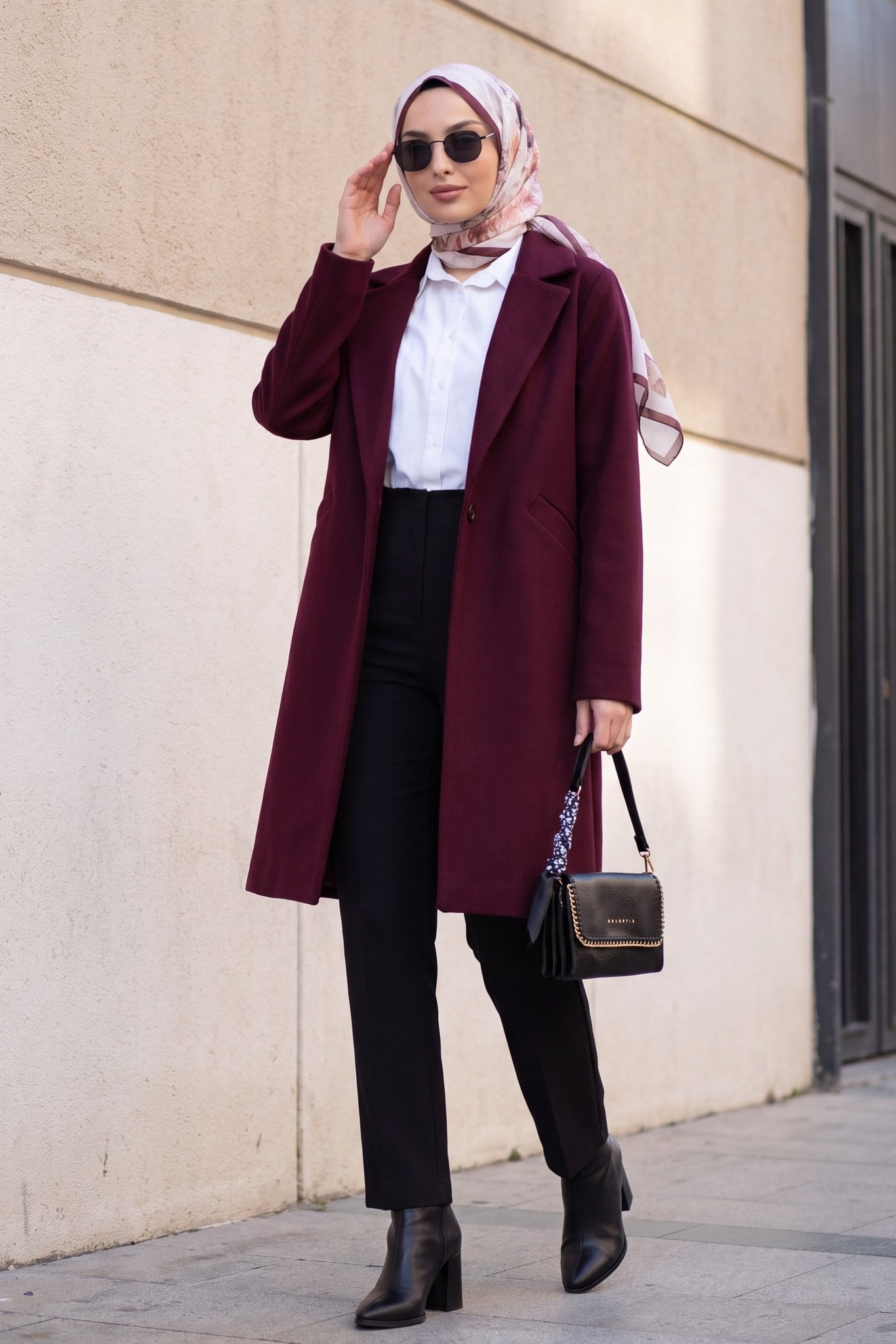 Women's Burgundy Wool-Blend Coat with Double-Breasted Front - Bigdart - by Peralane - photo 5