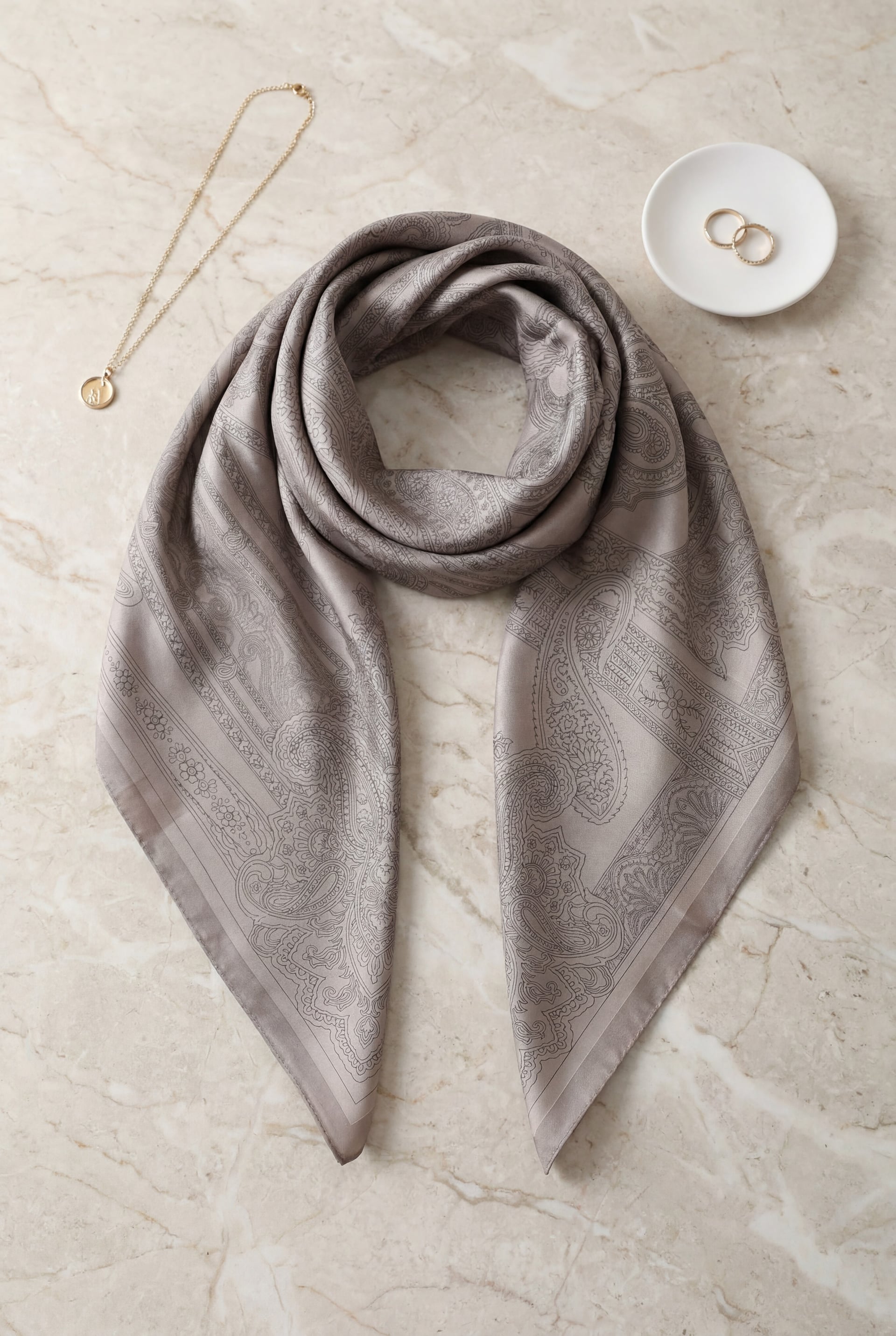 Paisley Print Rayon Scarf - Taupe - Podyumplus - by Peralane - photo 2