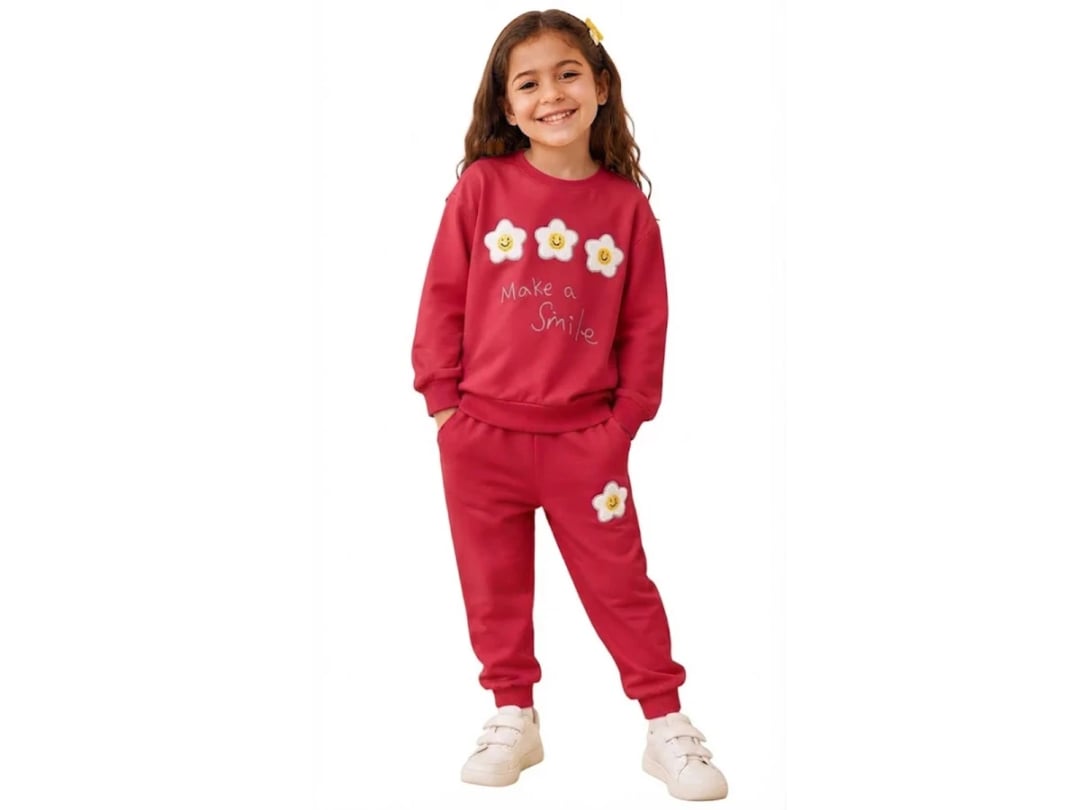 Girls' Jacquard Embroidered Tracksuit Set - Red - Palm Life - by Peralane