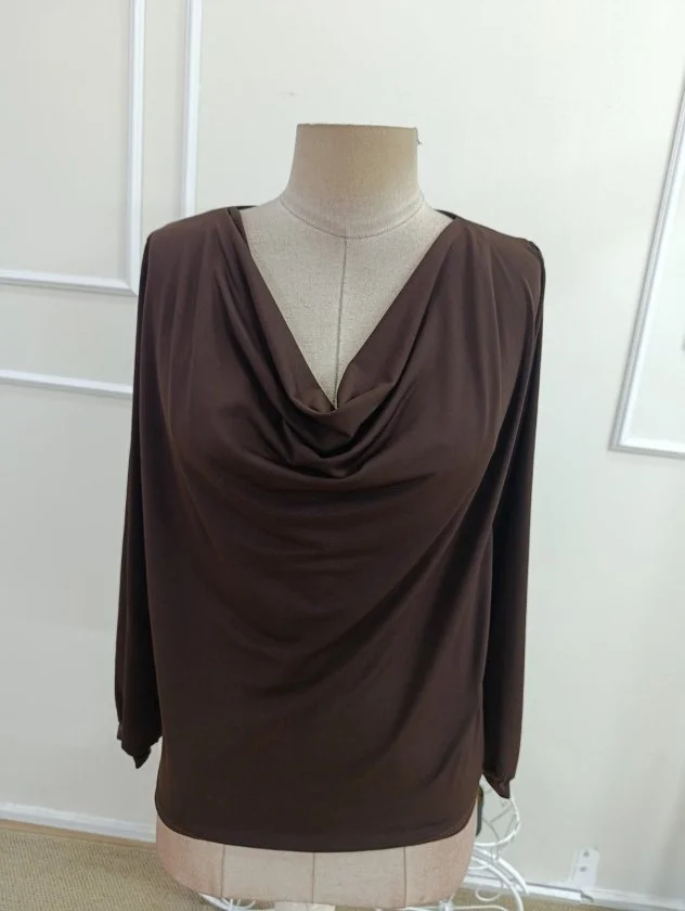 Women's Long-Sleeved Cowl Neck Blouse in Dark Brown - Janes - by Peralane - photo 6