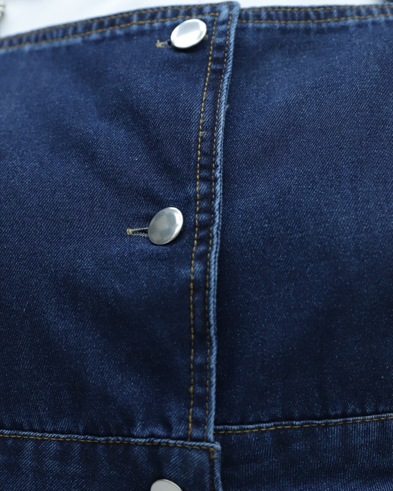 Button-Front Denim Pinafore Dress with Ruffled Hem - Dark Blue - Podyumplus - by Peralane - photo 7