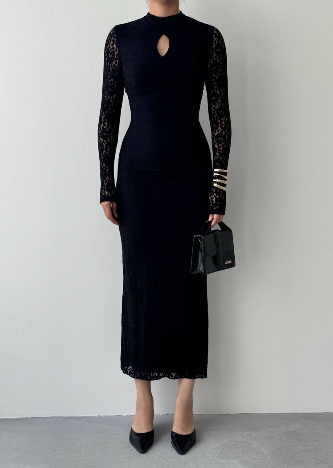 Black Lace Midi Dress with Keyhole Neckline - Etika - by Peralane - photo 2