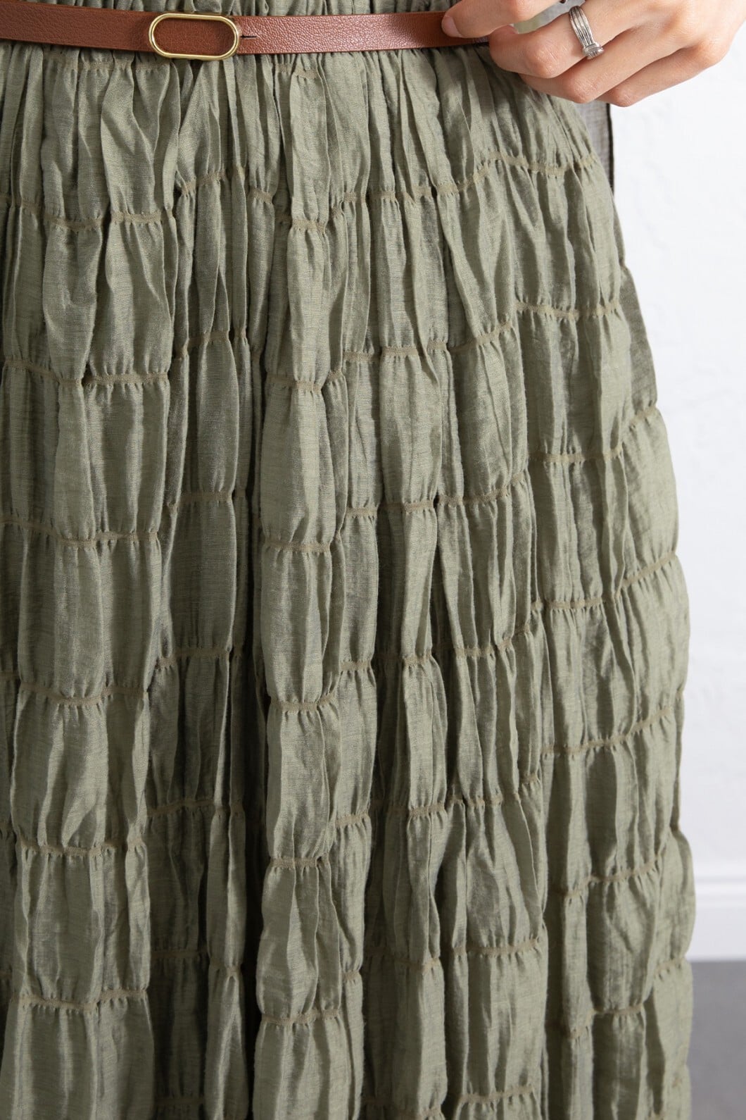 Lined Ruched Waist Modal Skirt - Olive Green - Podyumplus - by Peralane - photo 5