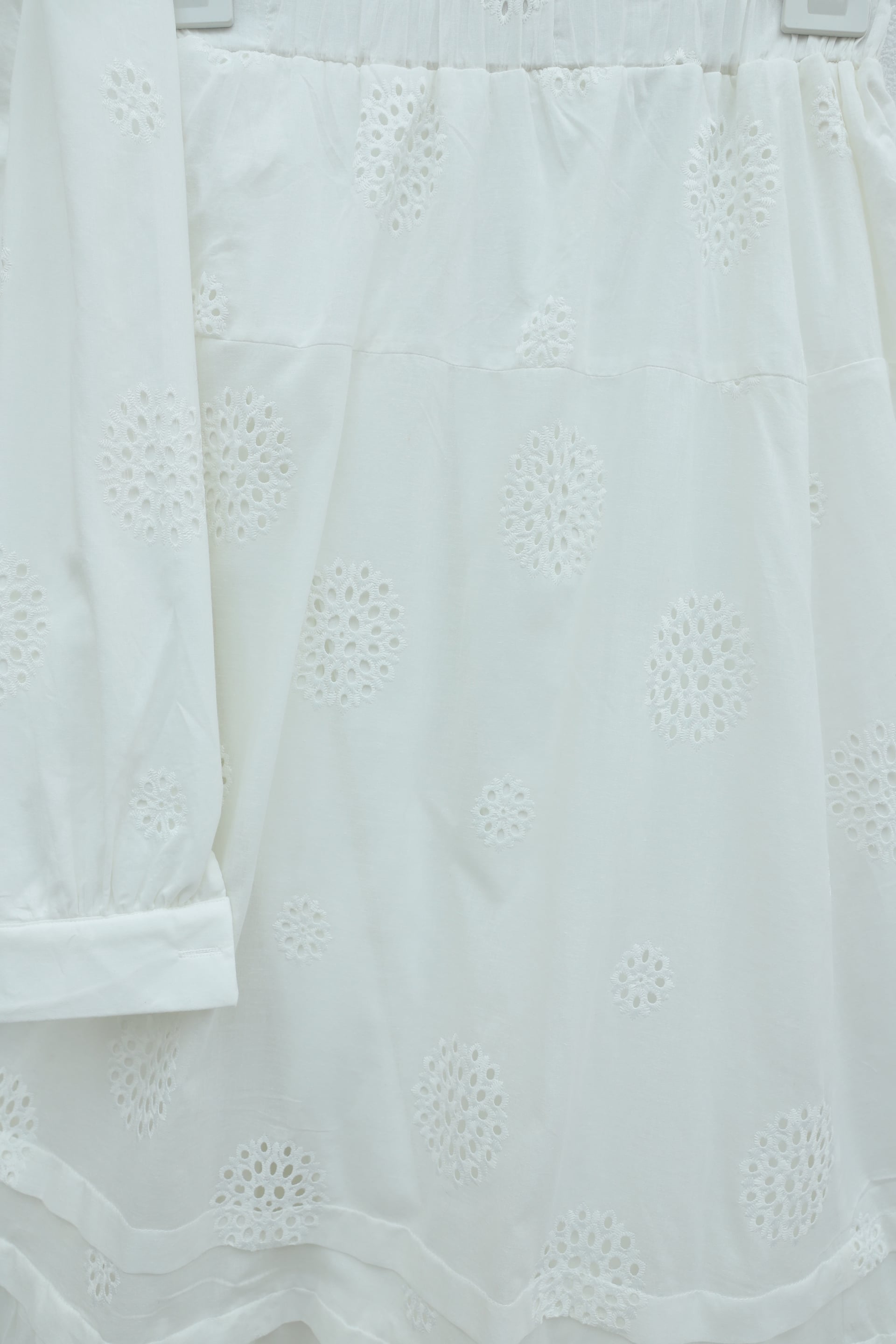 Ribbed Front Stone Button Peplum Lined Skirt Linen Look Set - White - Podyumplus - by Peralane - photo 9