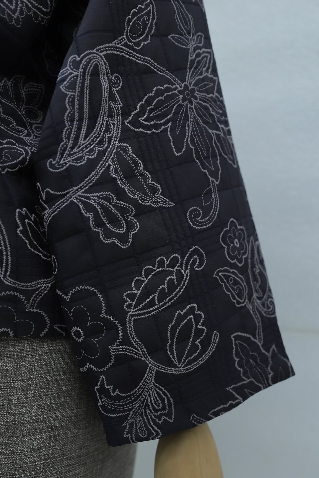 Quilted Shirt-Collar Mixed Print Button-Front Jacket - Dark Navy - Podyumplus - by Peralane - photo 7