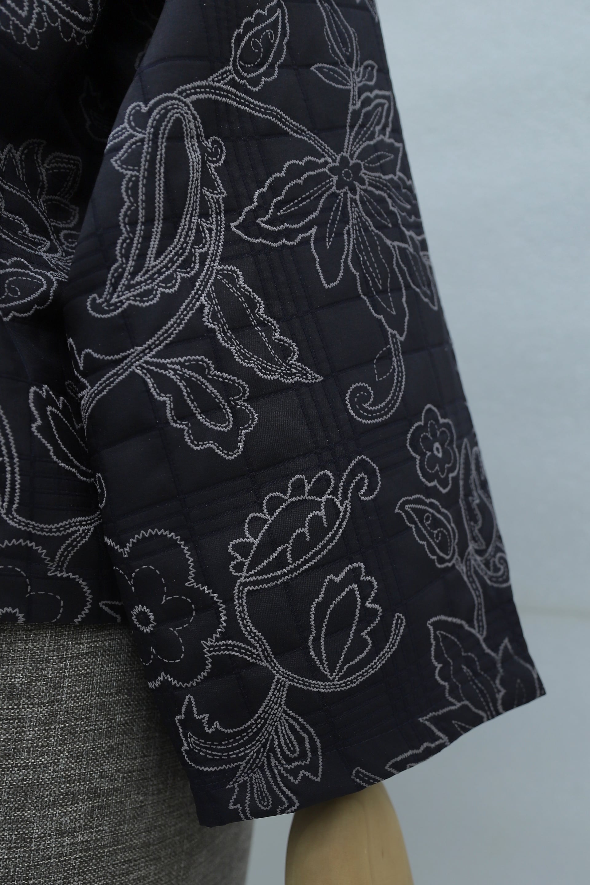 Quilted Shirt-Collar Mixed Print Button-Front Jacket - Dark Navy - Podyumplus - by Peralane - photo 7