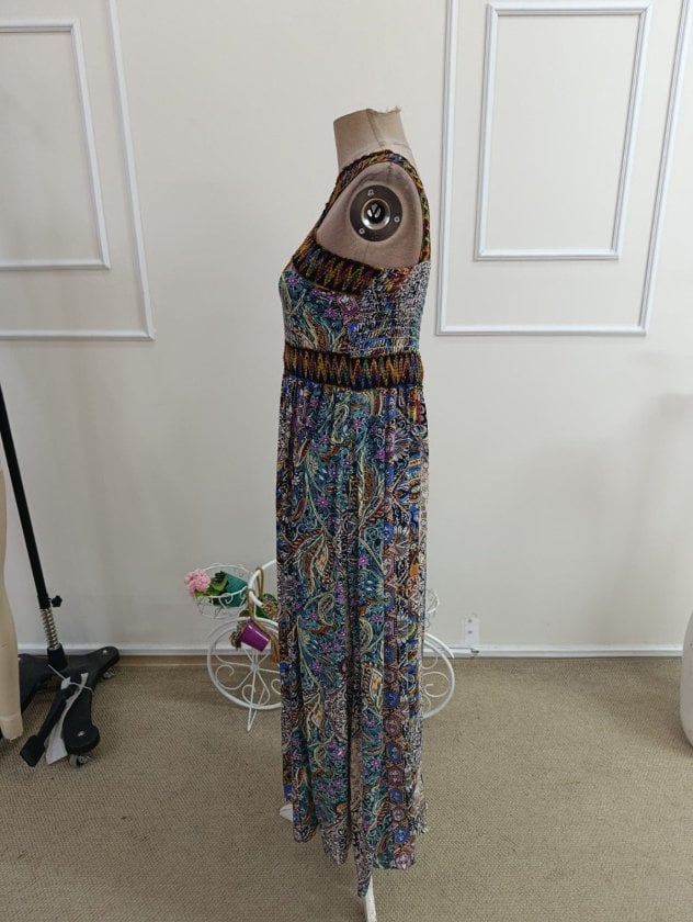 Women's Sleeveless Halter Neck Ethnic Print Maxi Dress with Slit - Janes - by Peralane - photo 6