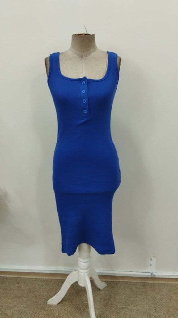 Women's Sleeveless Round V-Neck Ribbed Knit Midi Dress, Royal Blue - Janes - by Peralane - photo 8